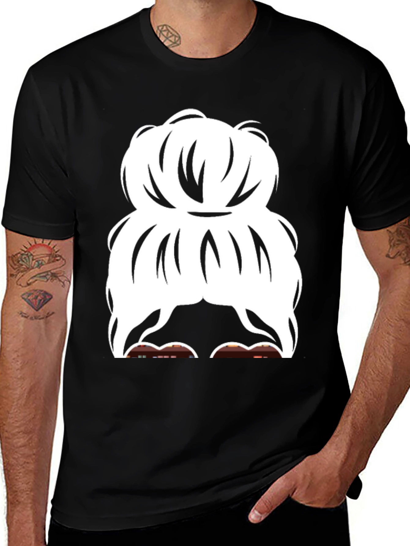 Messy Bun Graphic Tee - Casual Cotton T-Shirt