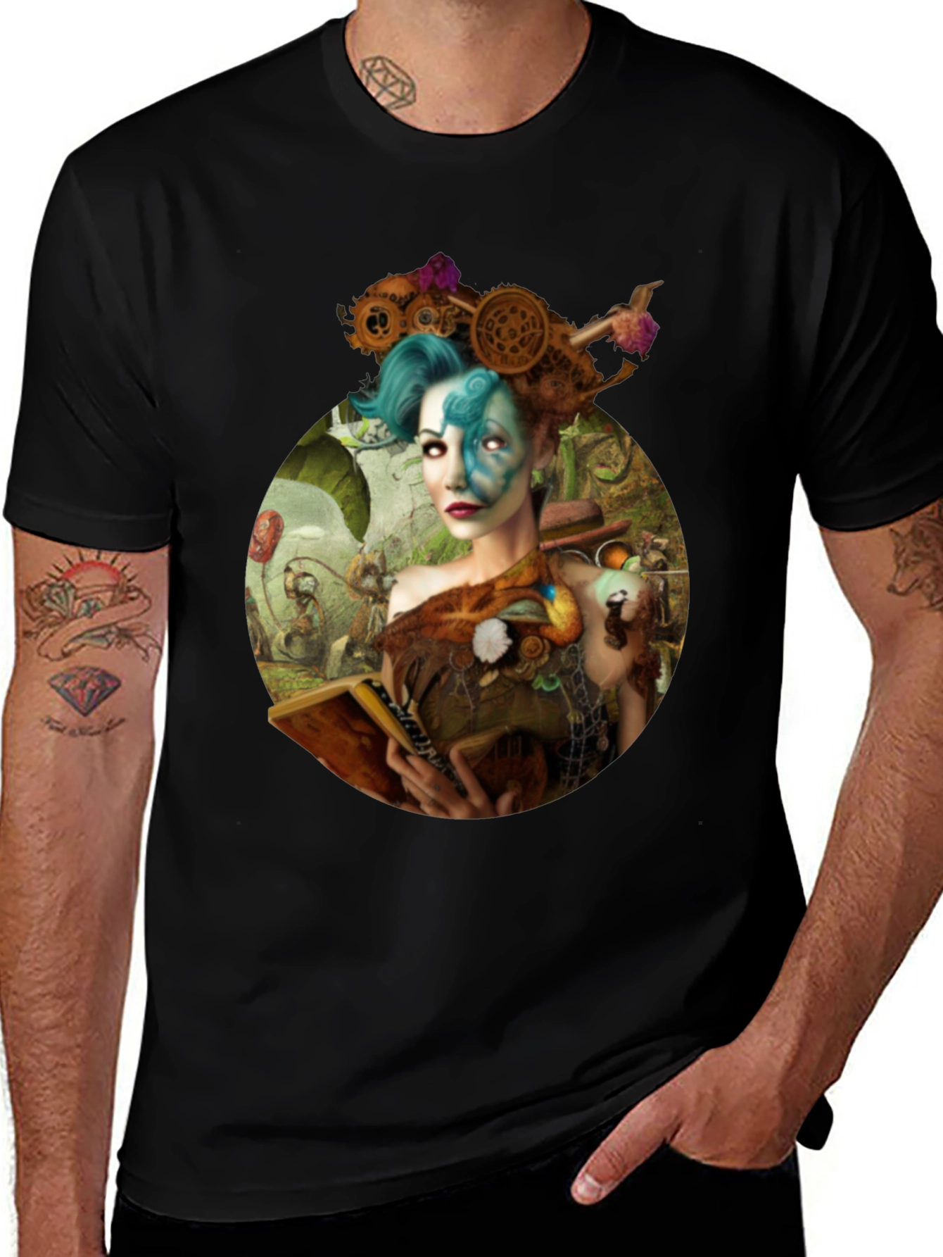 Variant 14 of Steampunk Dreamer Graphic Tee - Black Cotton