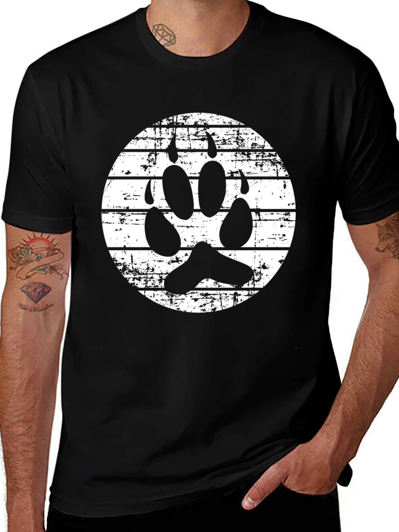 Variant 29 of Grunge Paw Print Graphic Tee - Black
