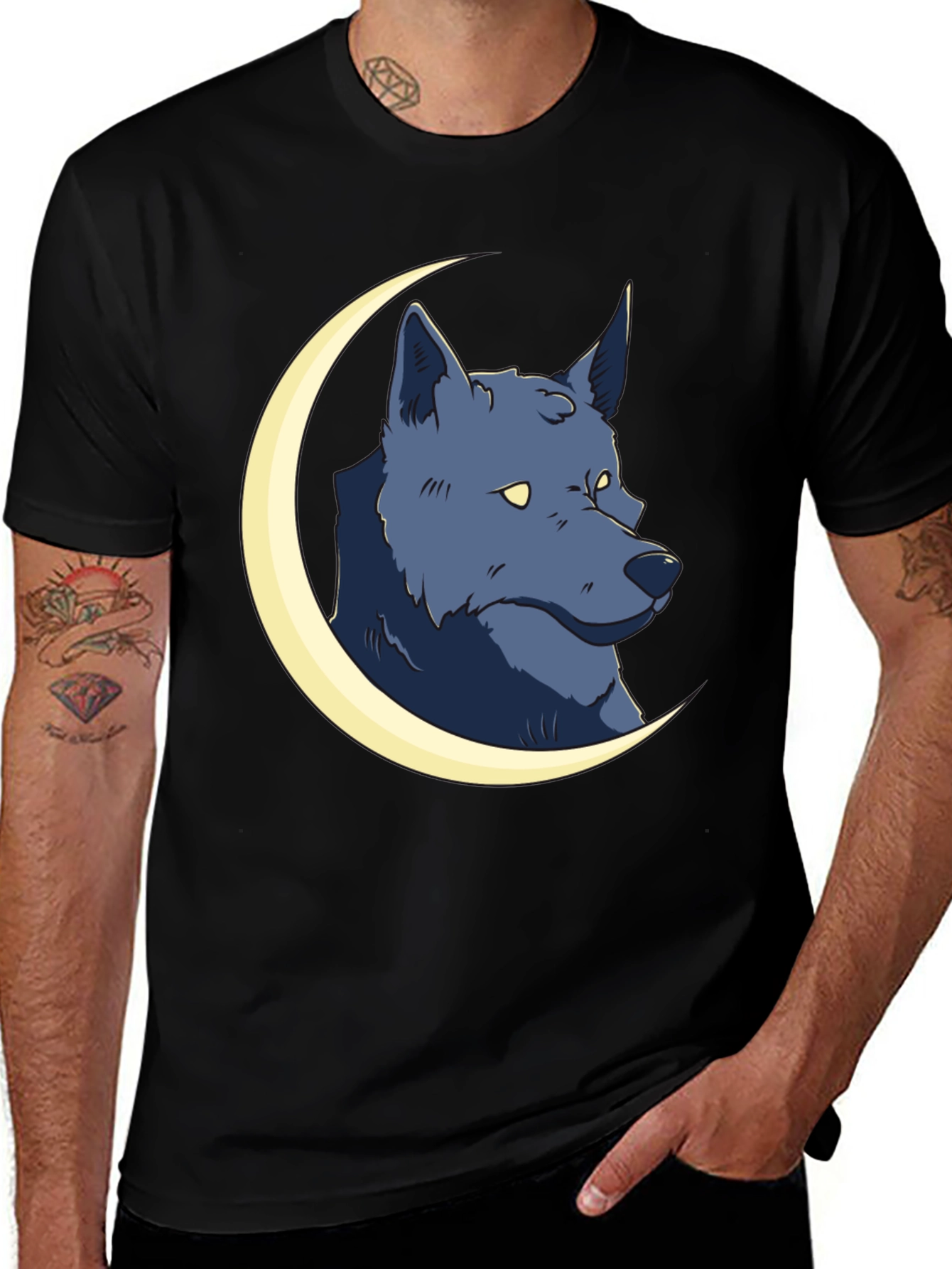 Variant 28 of Wolf Moon Graphic Tee - Black Cotton T-Shirt