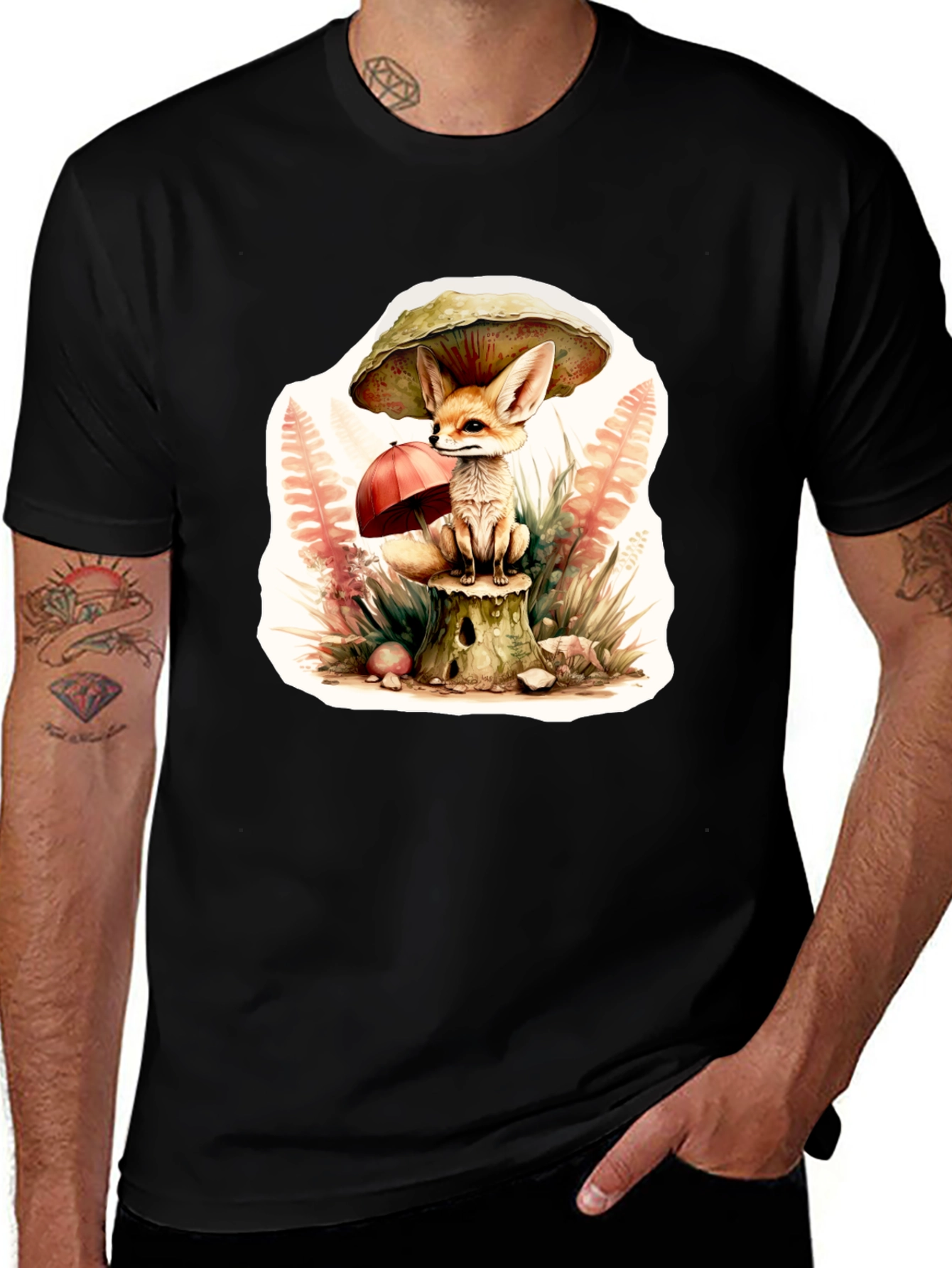 Variant 2 of Cute Fox Under Mushroom Umbrella T-Shirt