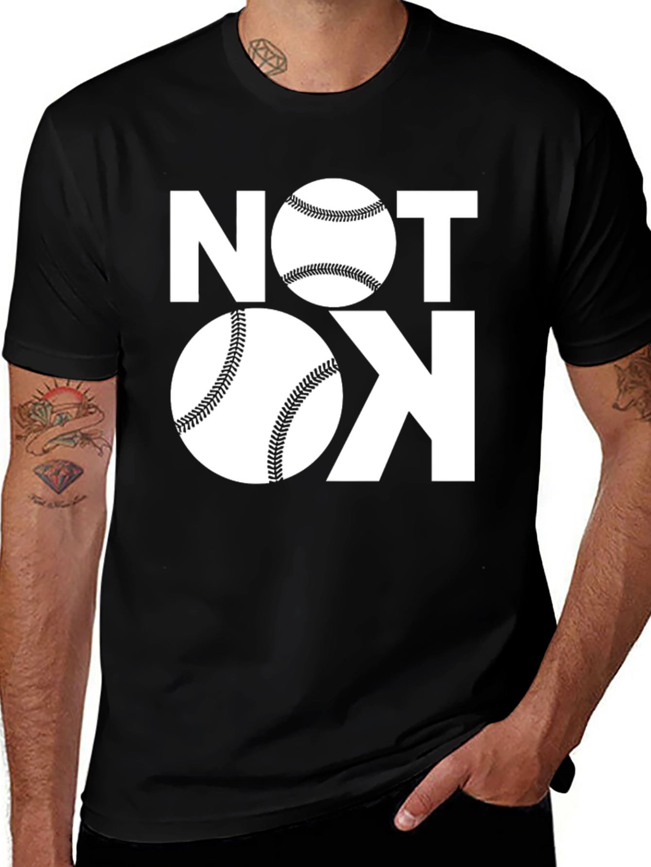 Not OK Baseball Graphic Tee - Black Cotton T-Shirt
