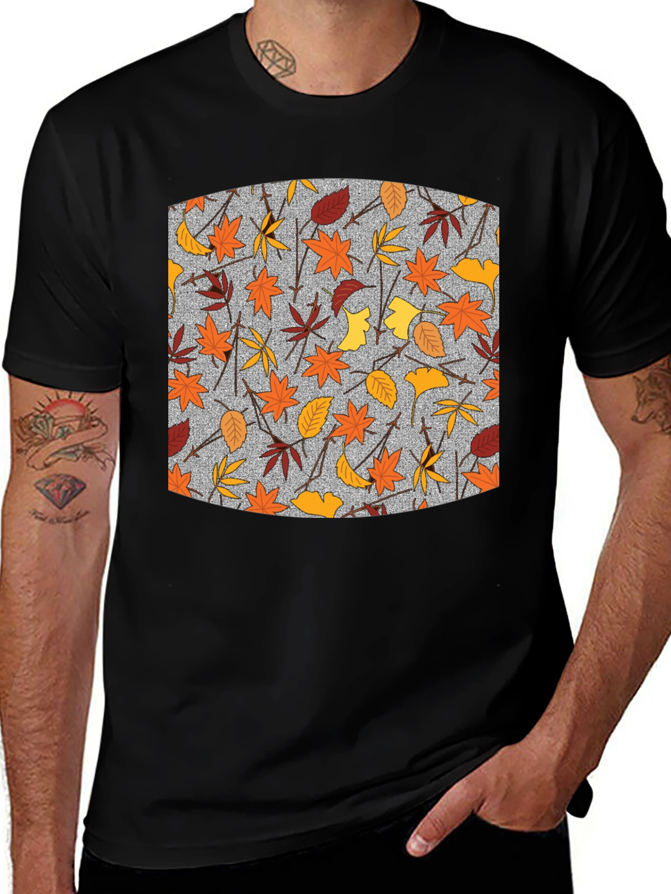 Variant 16 of Autumn Leaf Pattern Black T-Shirt