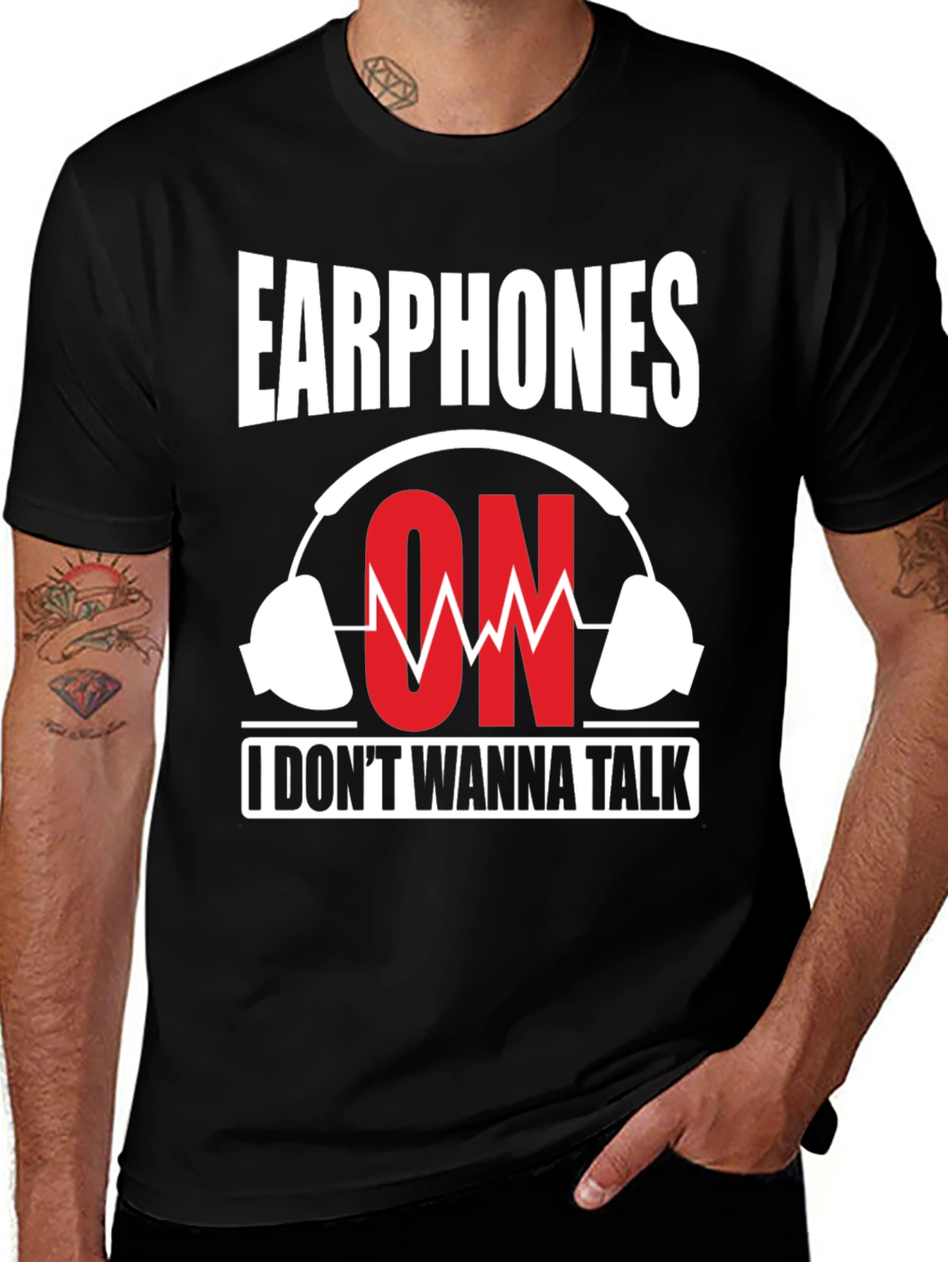 Variant 21 of Earphones On Graphic Tee - Introvert Humor T-Shirt