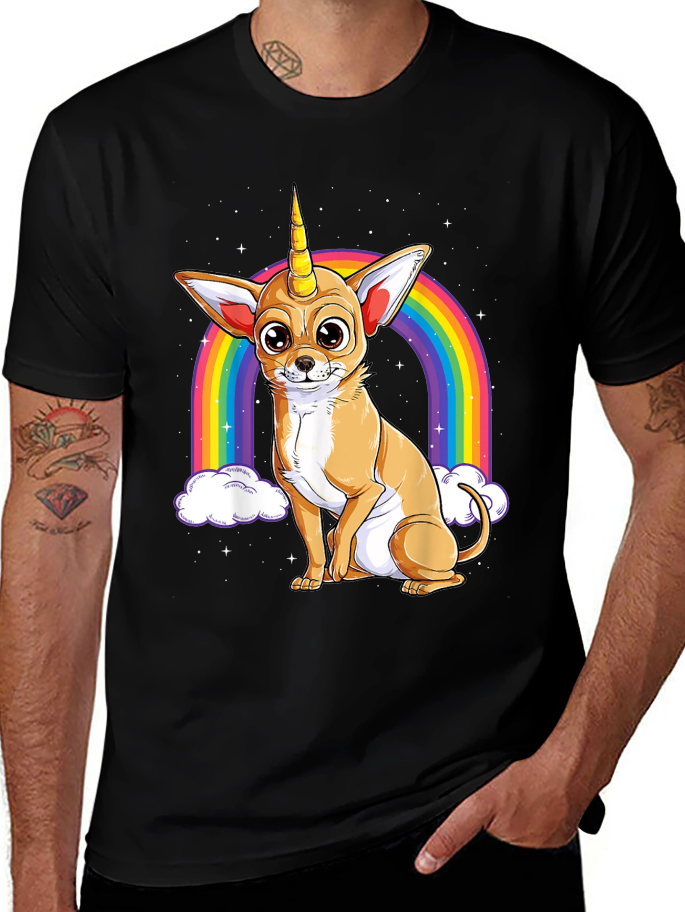 Unicorn Chihuahua Graphic T-Shirt - Men's Black Tee