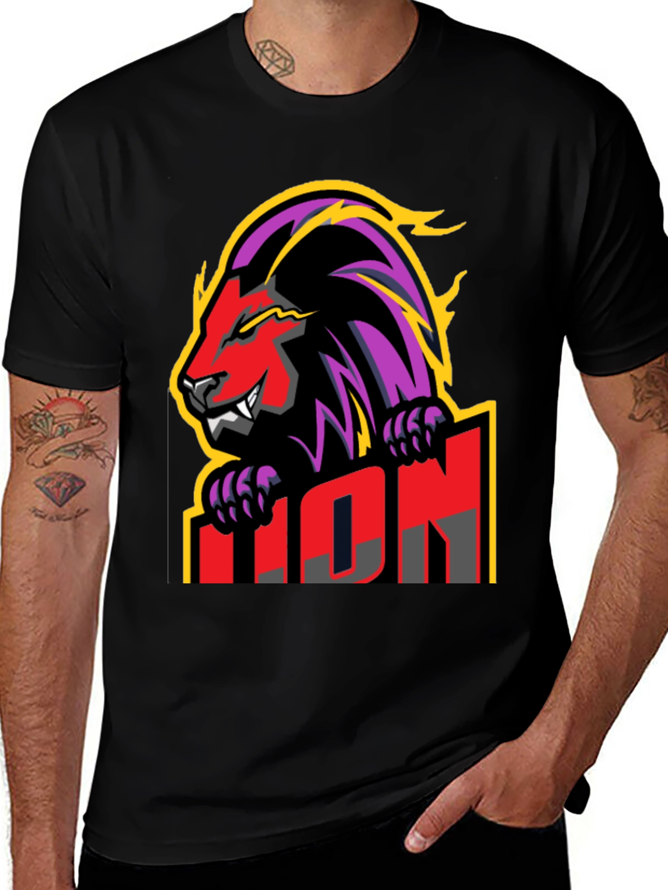 Variant 6 of Lion Graphic Print Black T-Shirt