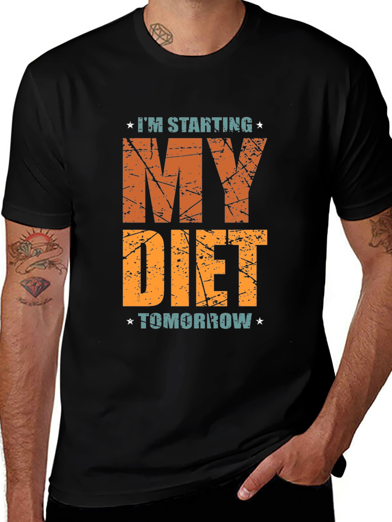 Variant 24 of Funny Diet Start Tomorrow Black T-Shirt