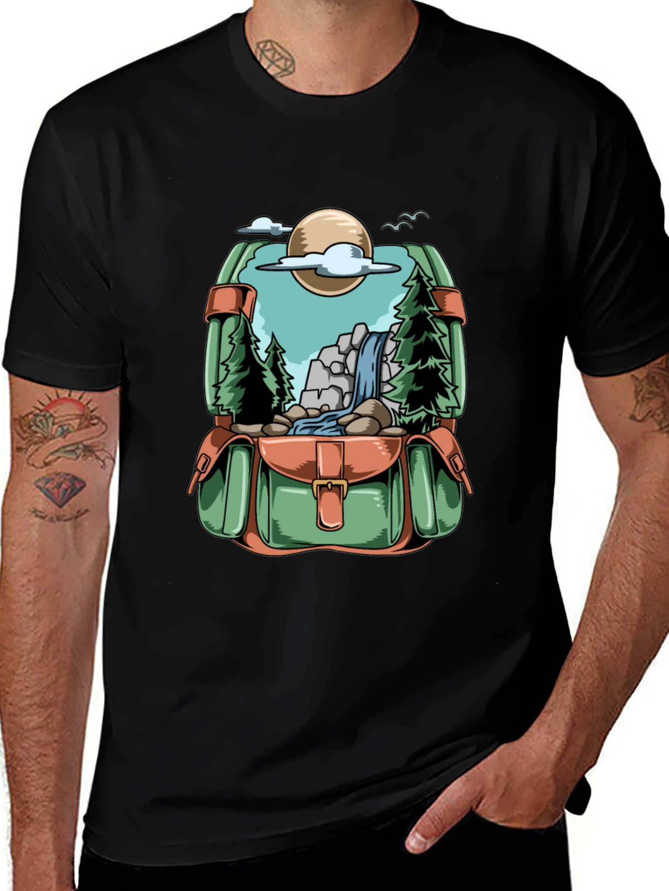 Variant 12 of Backpack Adventure T-Shirt - Nature Scene Graphic Tee