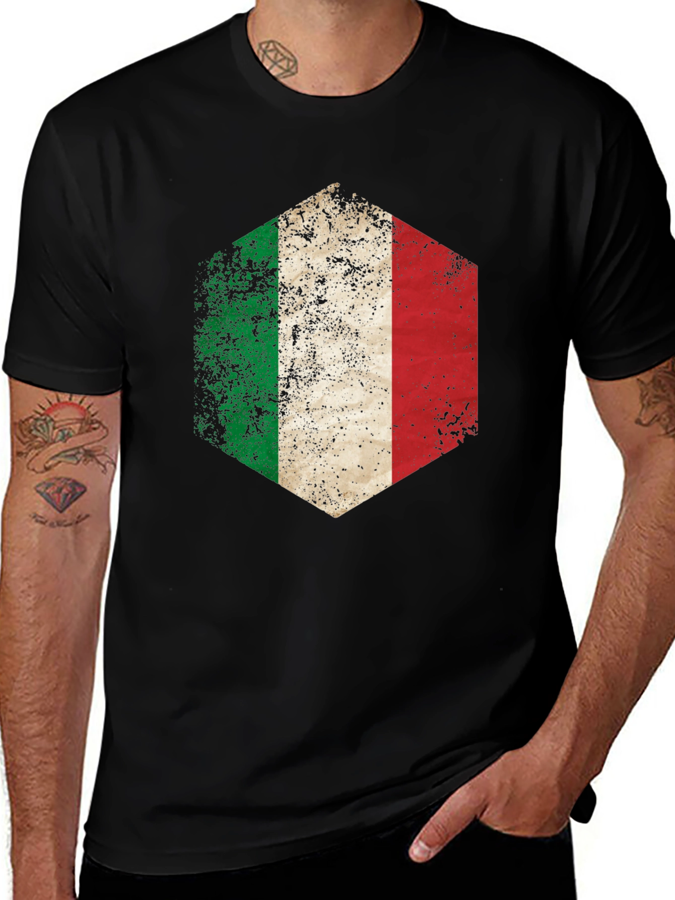 Italian Flag Hexagon Graphic Tee - Distressed Print