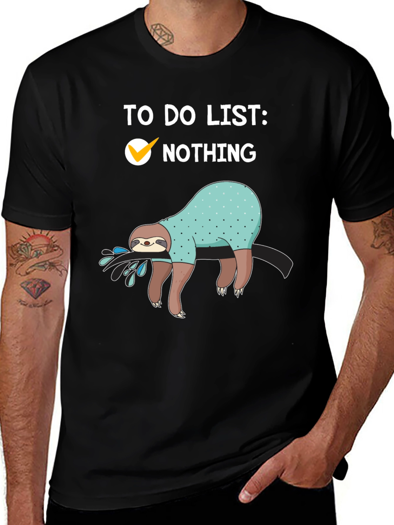 Variant 21 of Sloth To-Do List T-Shirt: Nothing Checked Off