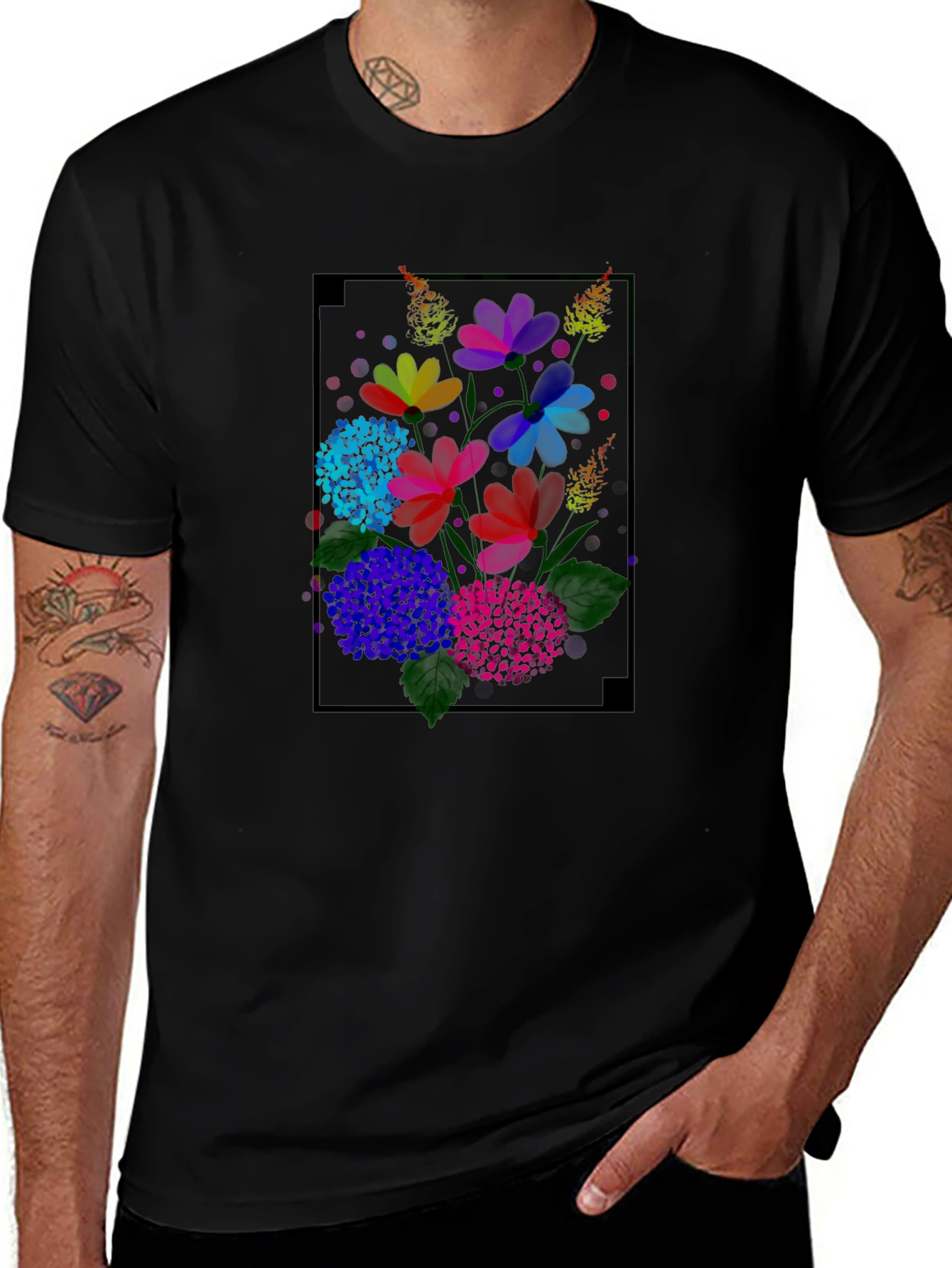 Variant 30 of Colorful Flower Graphic T-Shirt - Black