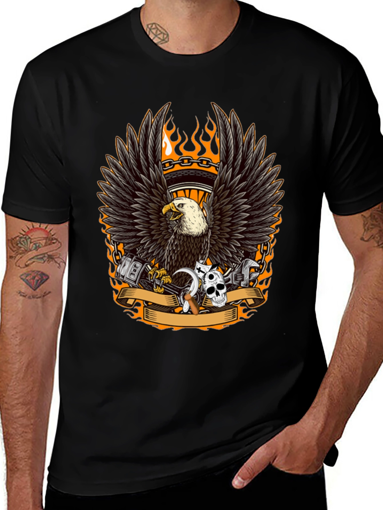 Variant 15 of Men's Black Eagle Biker Graphic T-Shirt