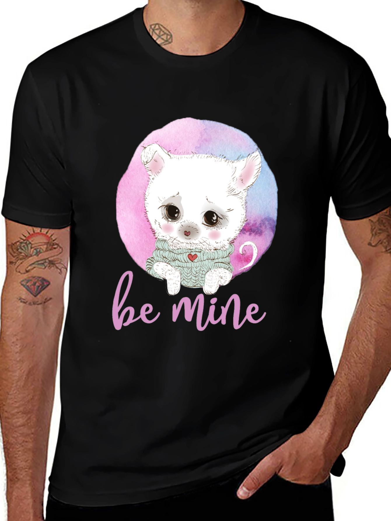Variant 16 of Be Mine Cat Graphic Black T-Shirt
