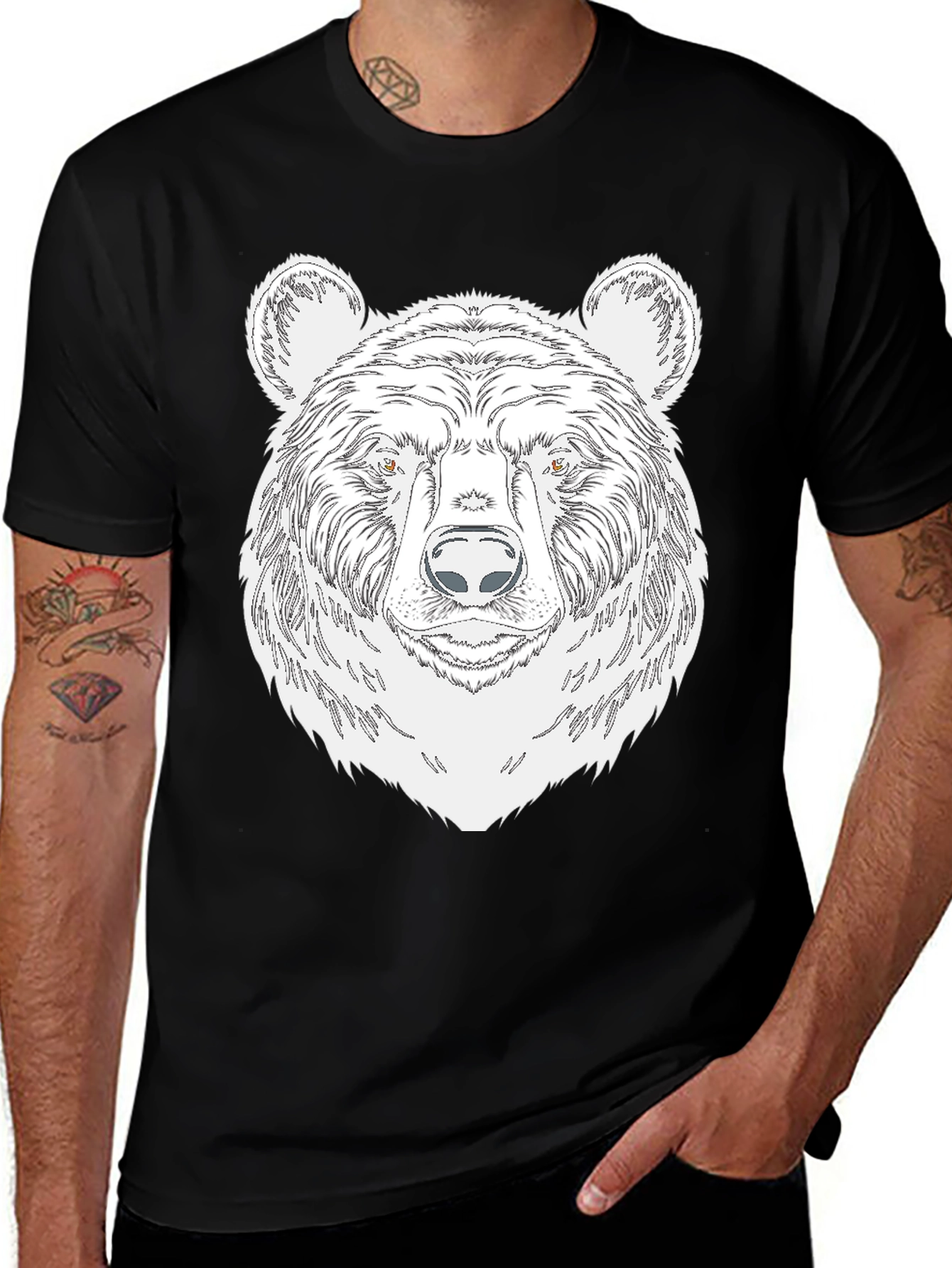 Variant 10 of Men's Black Bear Graphic Tee - Wildlife Design
