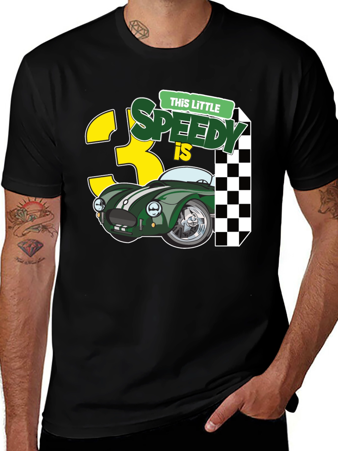 Black Little Speedy is 3 T-Shirt - Racing Car 3rd Birthday Tee main image