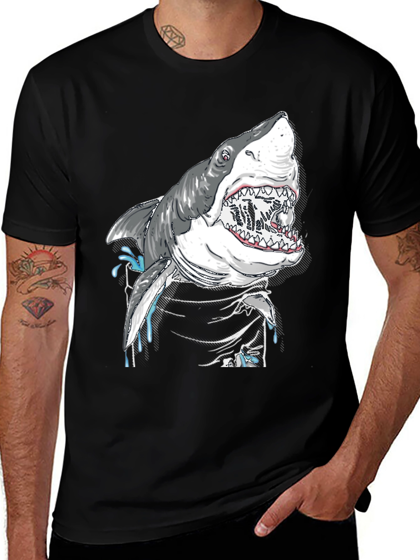 Variant 8 of Shark Attack Graphic Print Black T-Shirt