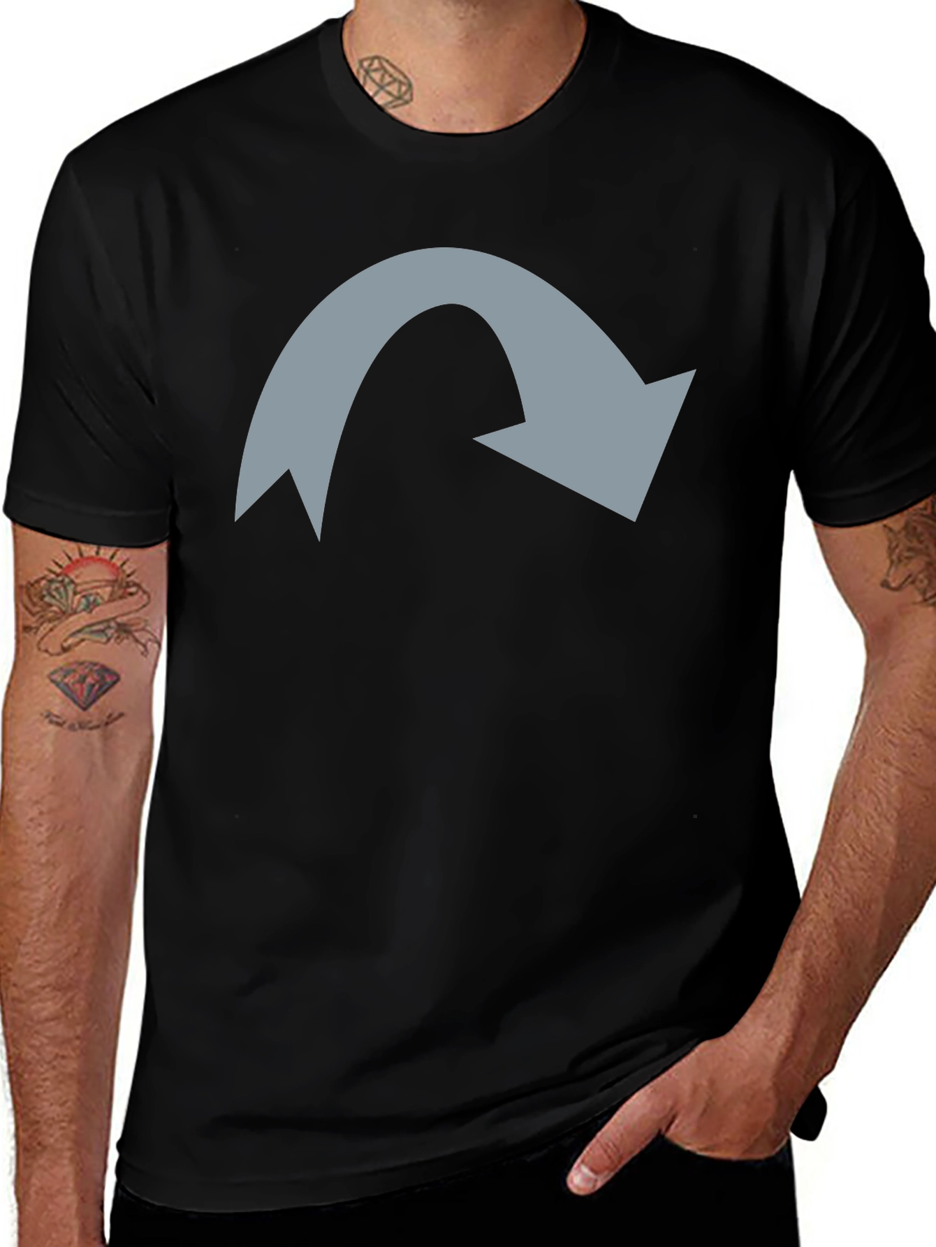 Variant 14 of Men's Black T-Shirt with Grey Arrow Graphic