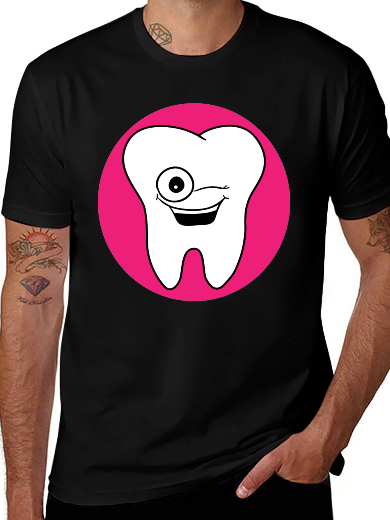 Funny Tooth Graphic Tee - Black Cotton T-Shirt