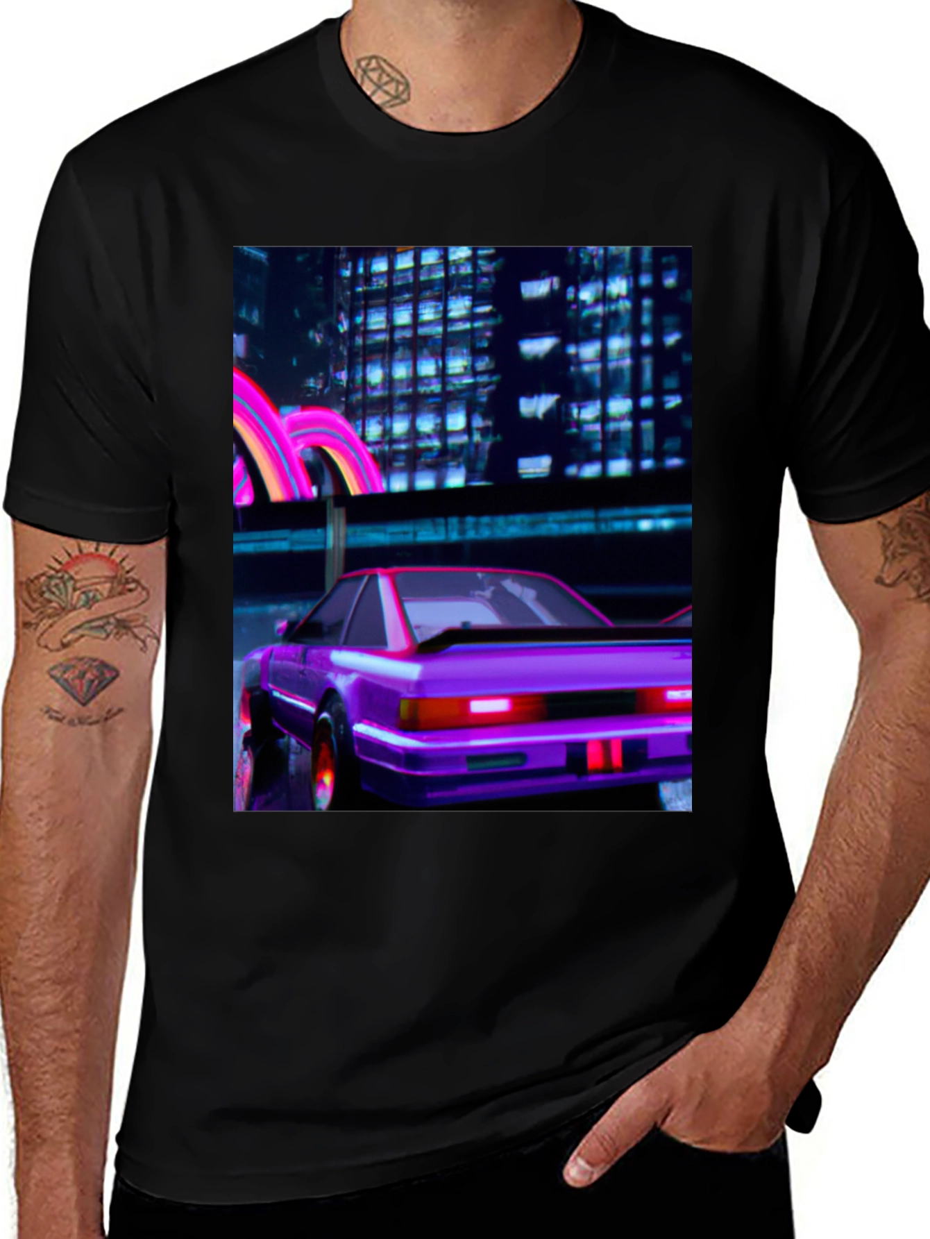 Variant 12 of Cyberpunk Car T-Shirt - Retro Neon City Graphic Tee
