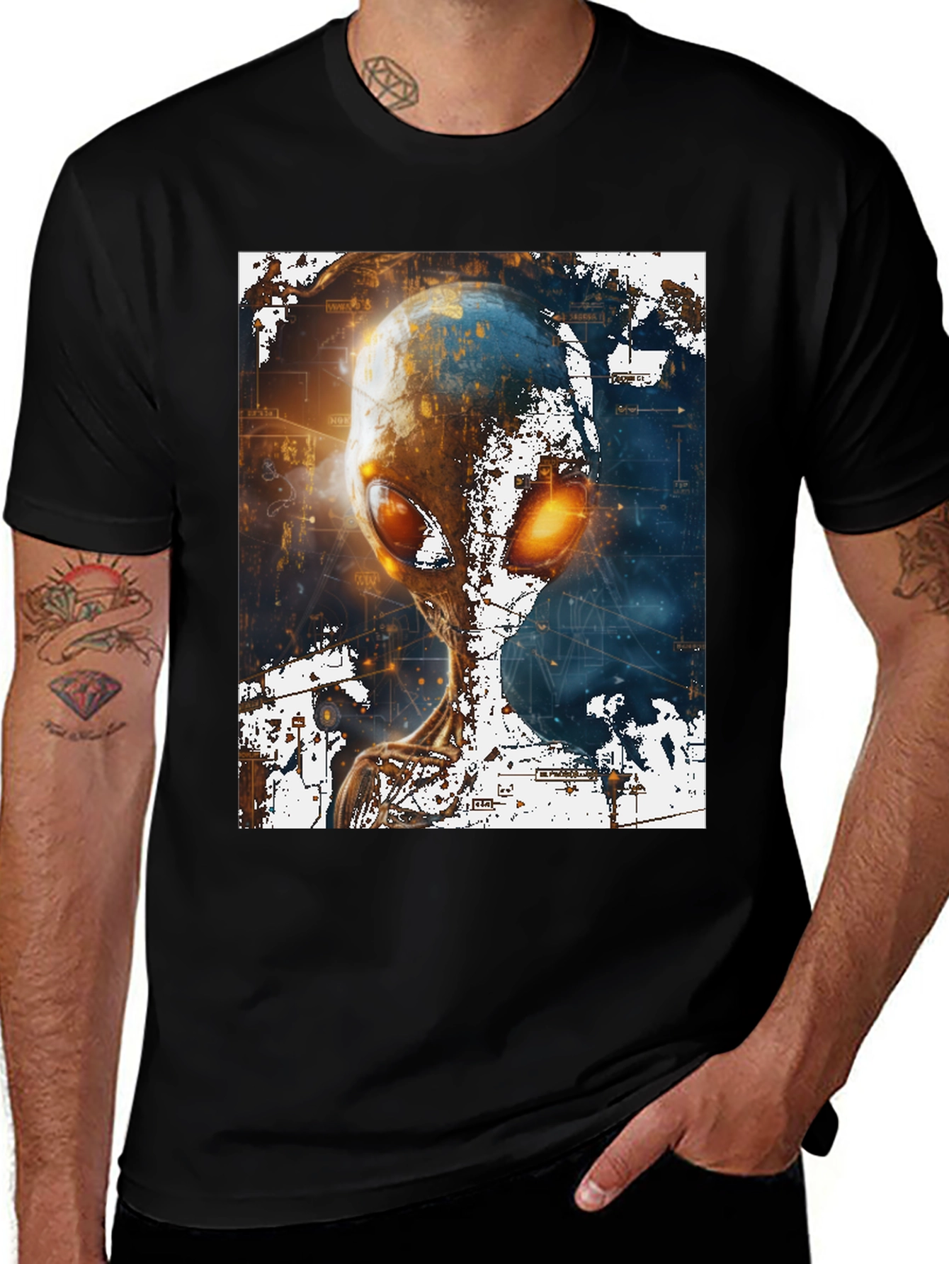 Variant 6 of Alien Graphic Print Black T-Shirt