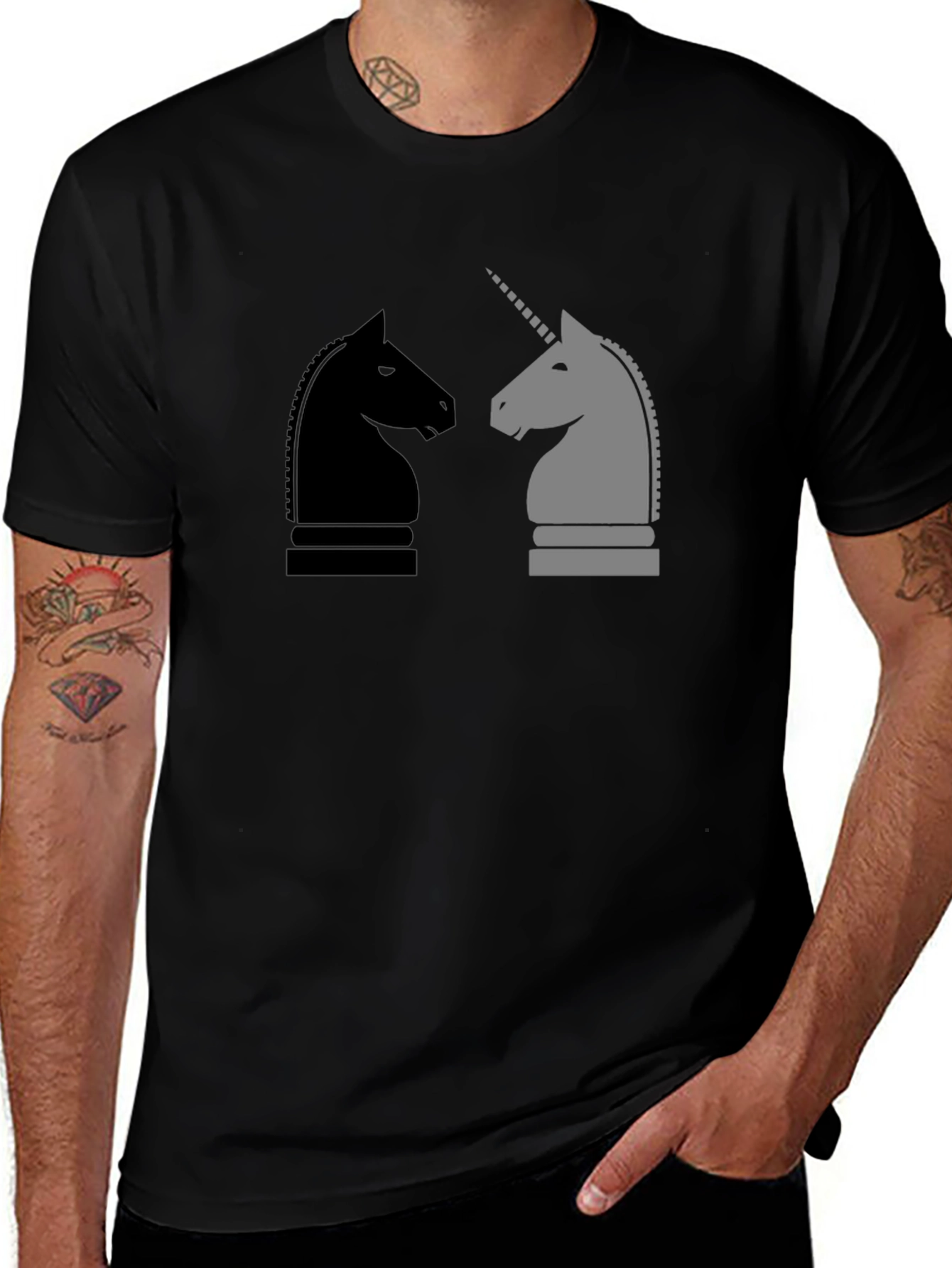 Variant 23 of Knight vs Unicorn Chess Piece Graphic Tee