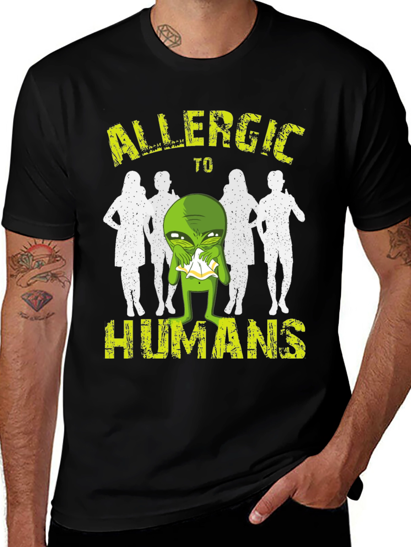 Variant 13 of Allergic to Humans Alien T-Shirt - Funny Graphic Tee