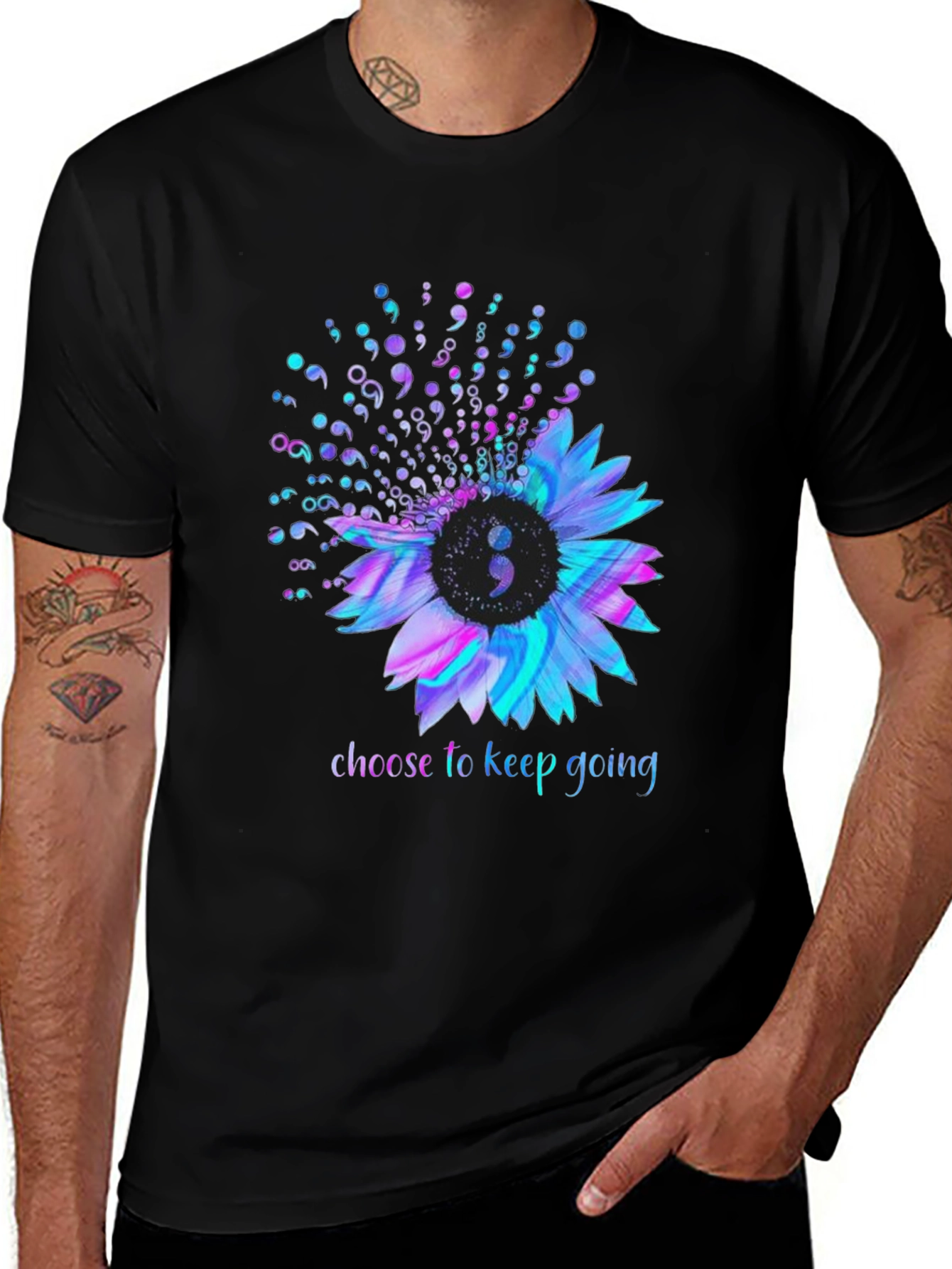 Semicolon Sunflower Graphic T-Shirt - Choose to Keep Going
