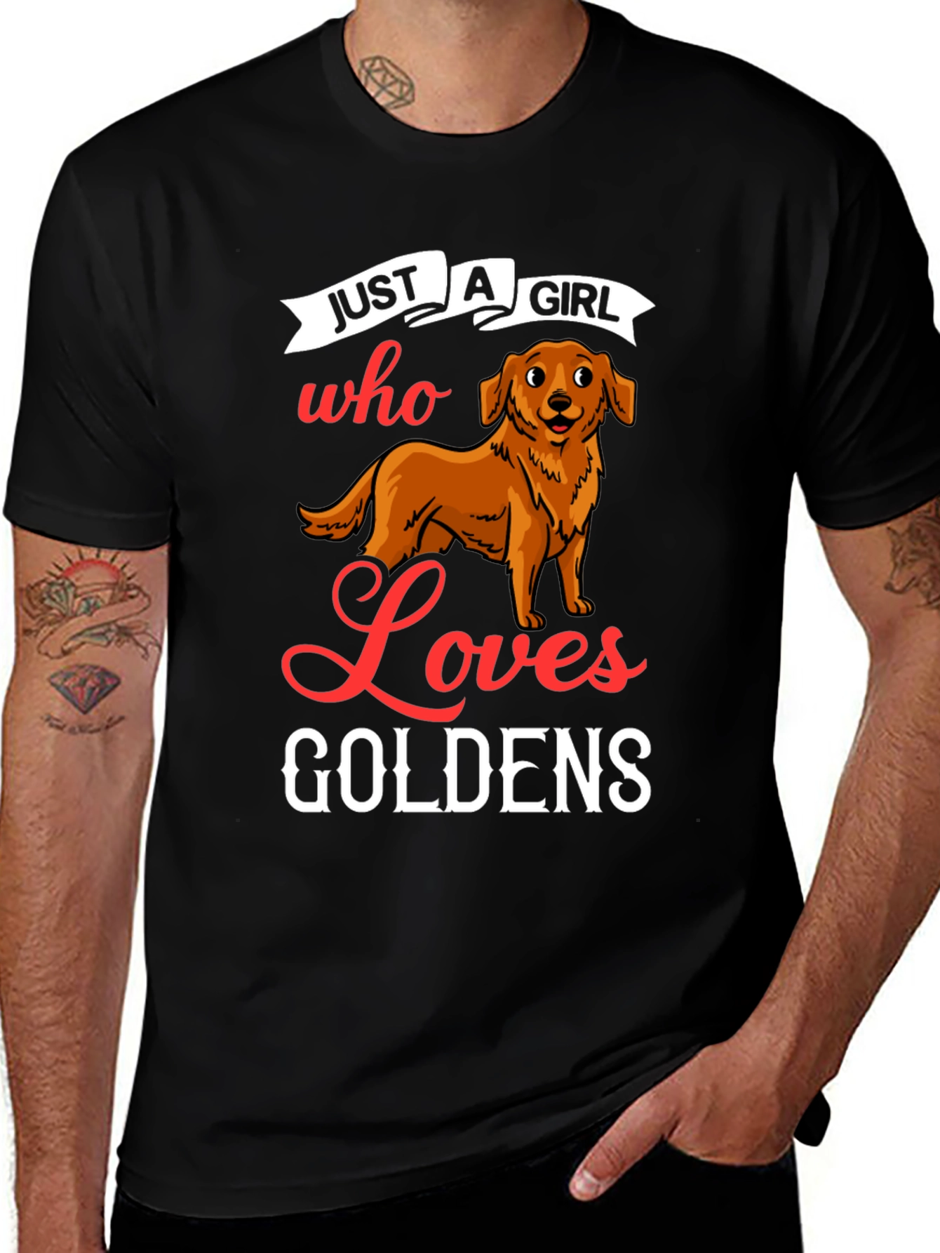 Golden Retriever Lover Tee - "Just A Girl" Black Cotton Shirt
