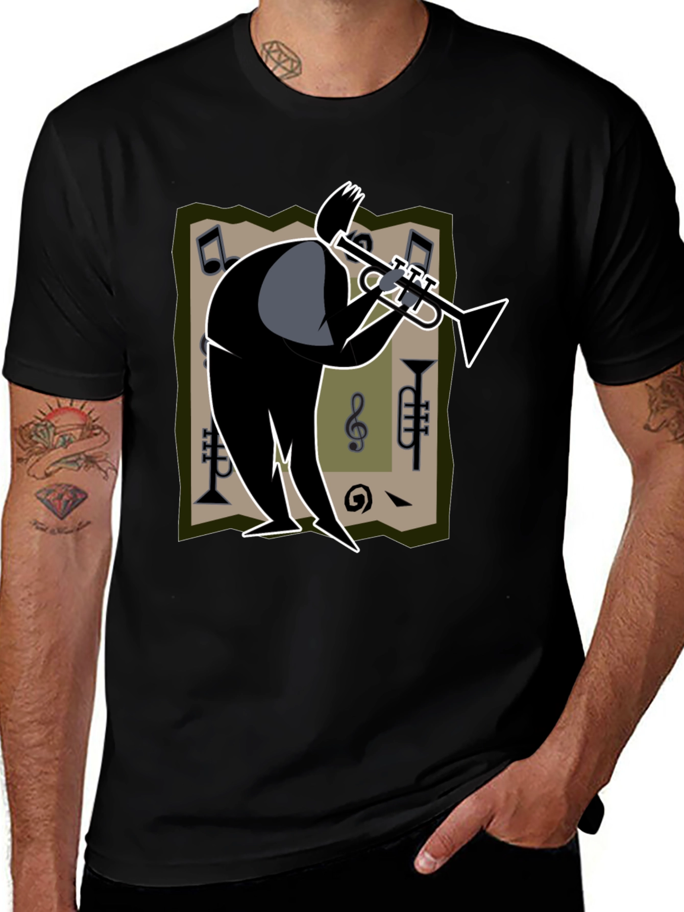 Variant 5 of Cool Jazz Musician Graphic Tee - Black Cotton Shirt