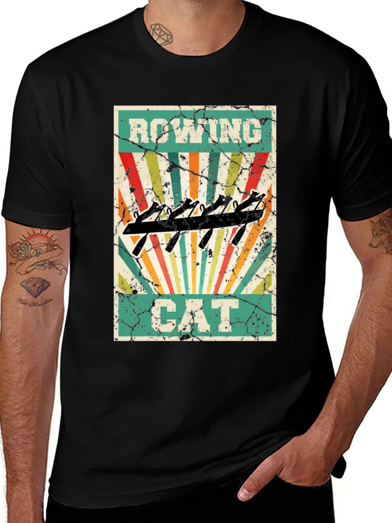 Variant 18 of Rowing Cat T-Shirt - Retro Style