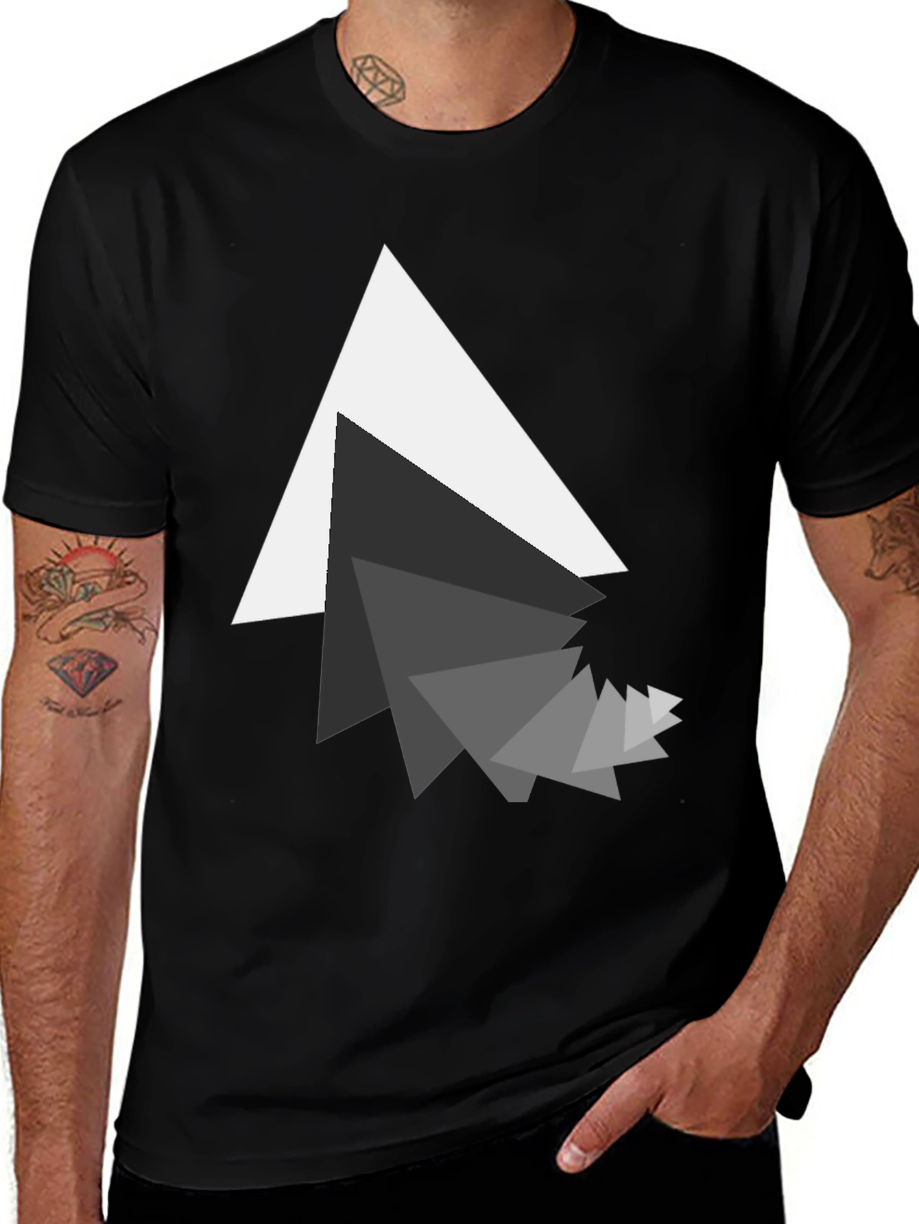 Variant 23 of Modern Geometric Triangle Graphic Black T-Shirt