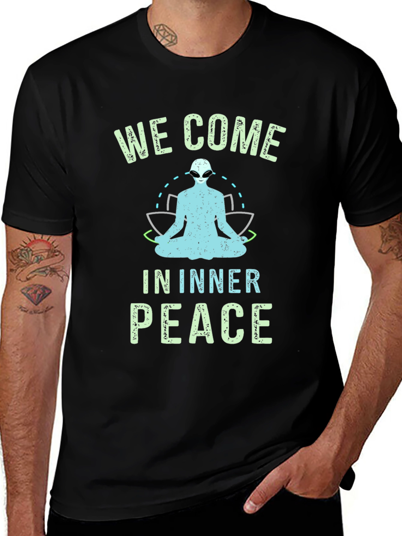 Variant 14 of We Come In Inner Peace Alien Graphic T-Shirt