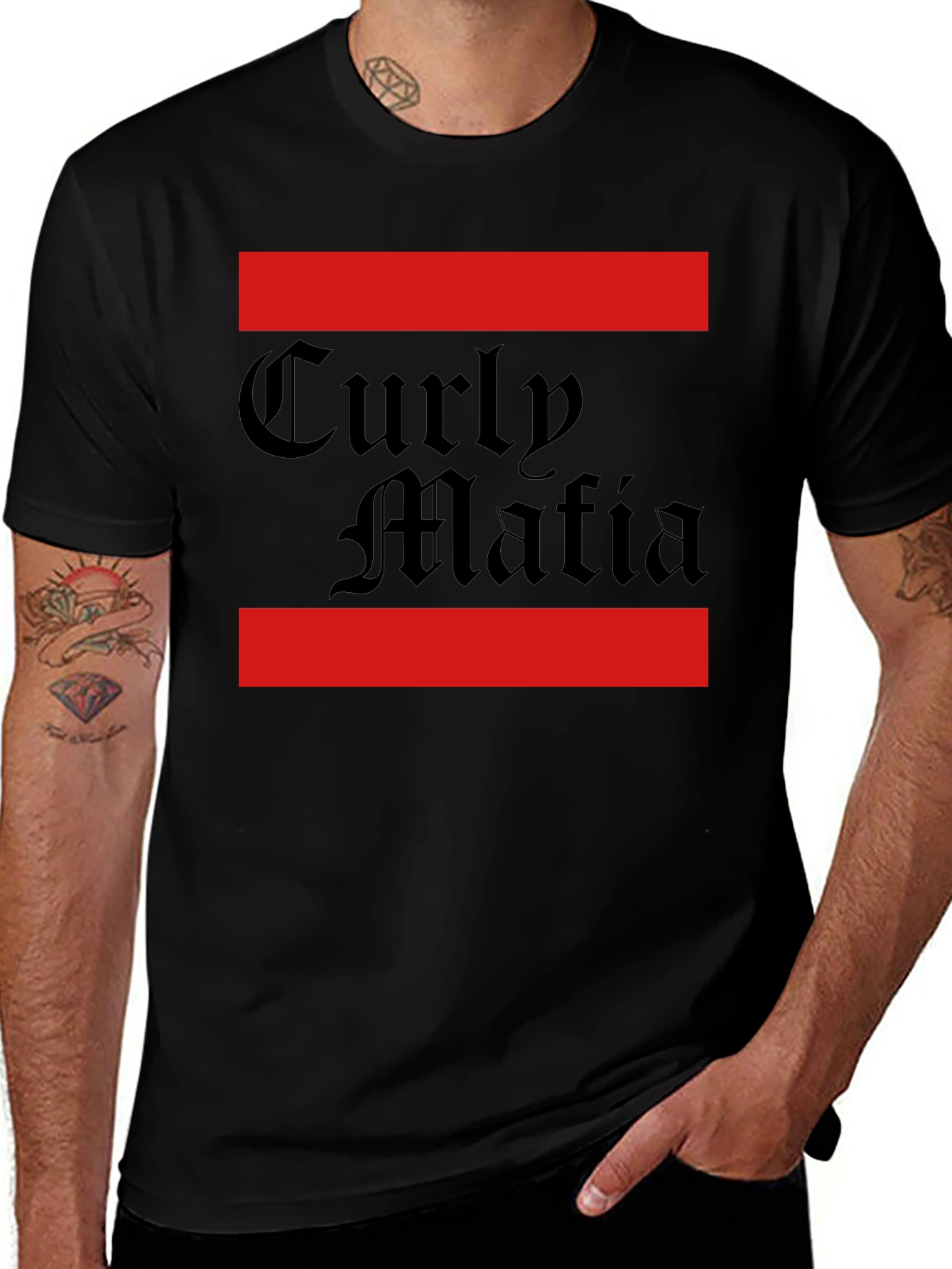 Variant 9 of Curly Mafia Black Graphic T-Shirt - Bold Design