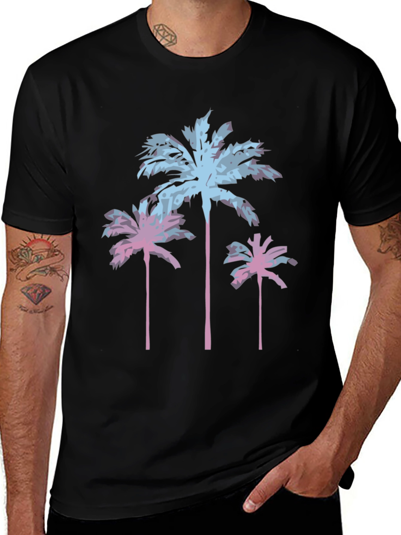 Variant 8 of Tropical Palm Tree Graphic Tee - Black