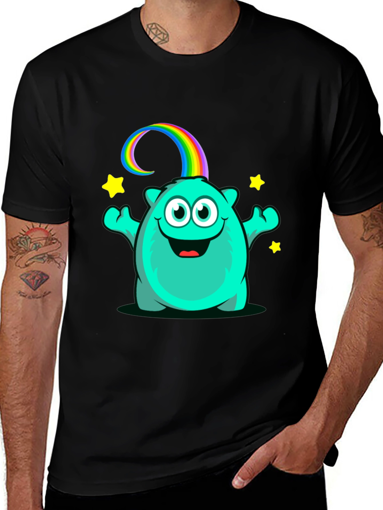 Fun Cartoon Monster Rainbow Star T-Shirt
