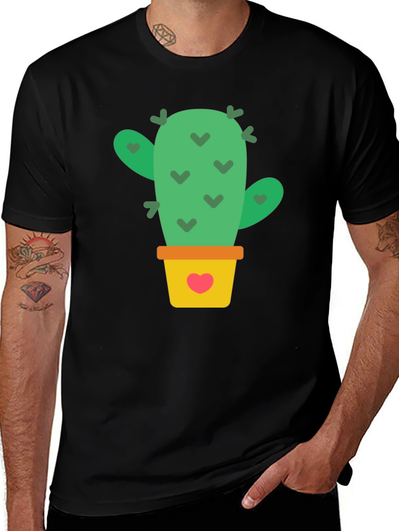 Variant 11 of Cactus Love Graphic T-Shirt - Black Cotton Tee