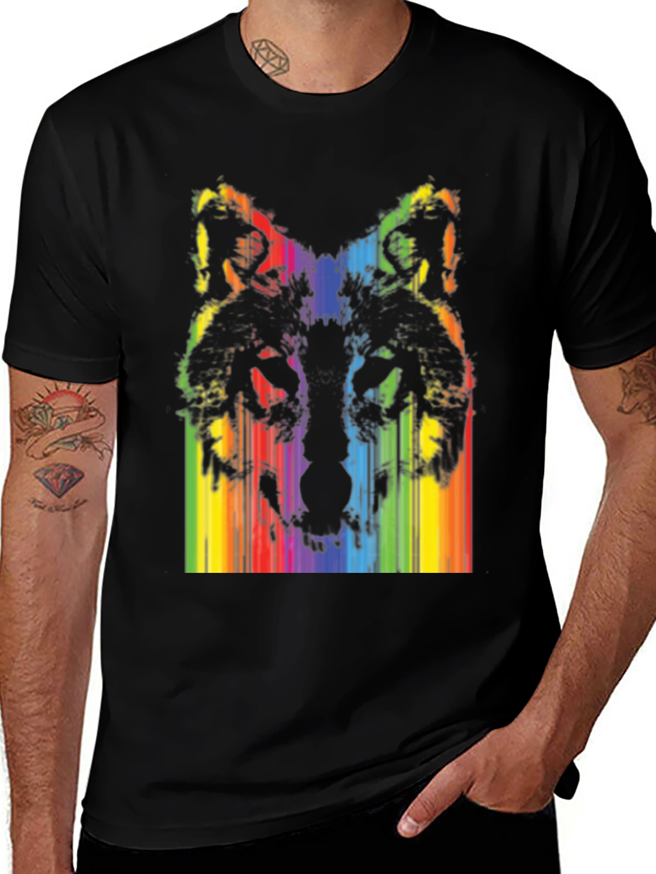 Variant 3 of Rainbow Wolf Graphic Black T-Shirt