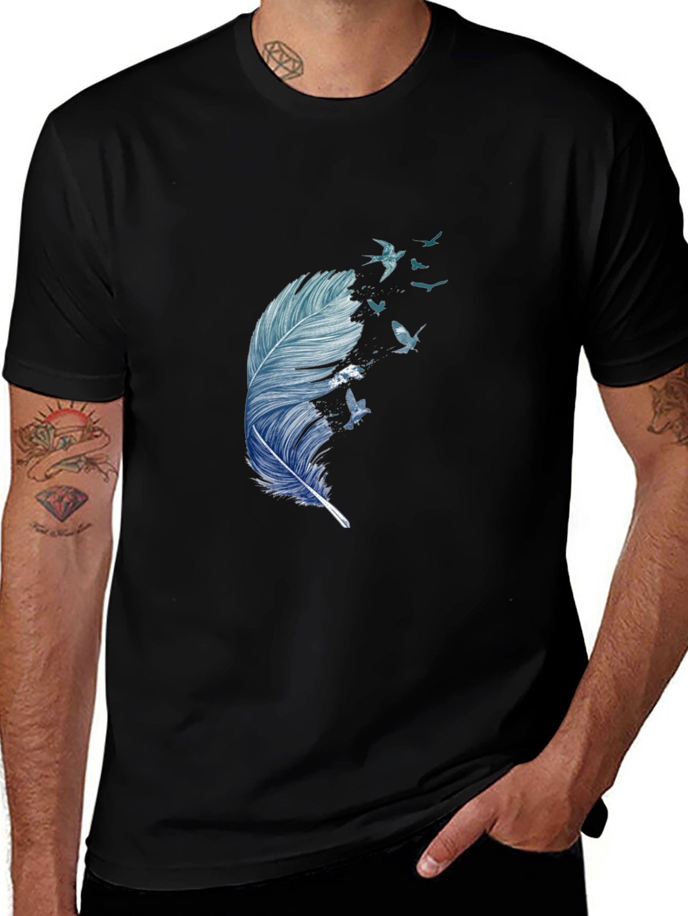Variant 28 of Feather & Birds Graphic Tee - Black Cotton Casual T-Shirt