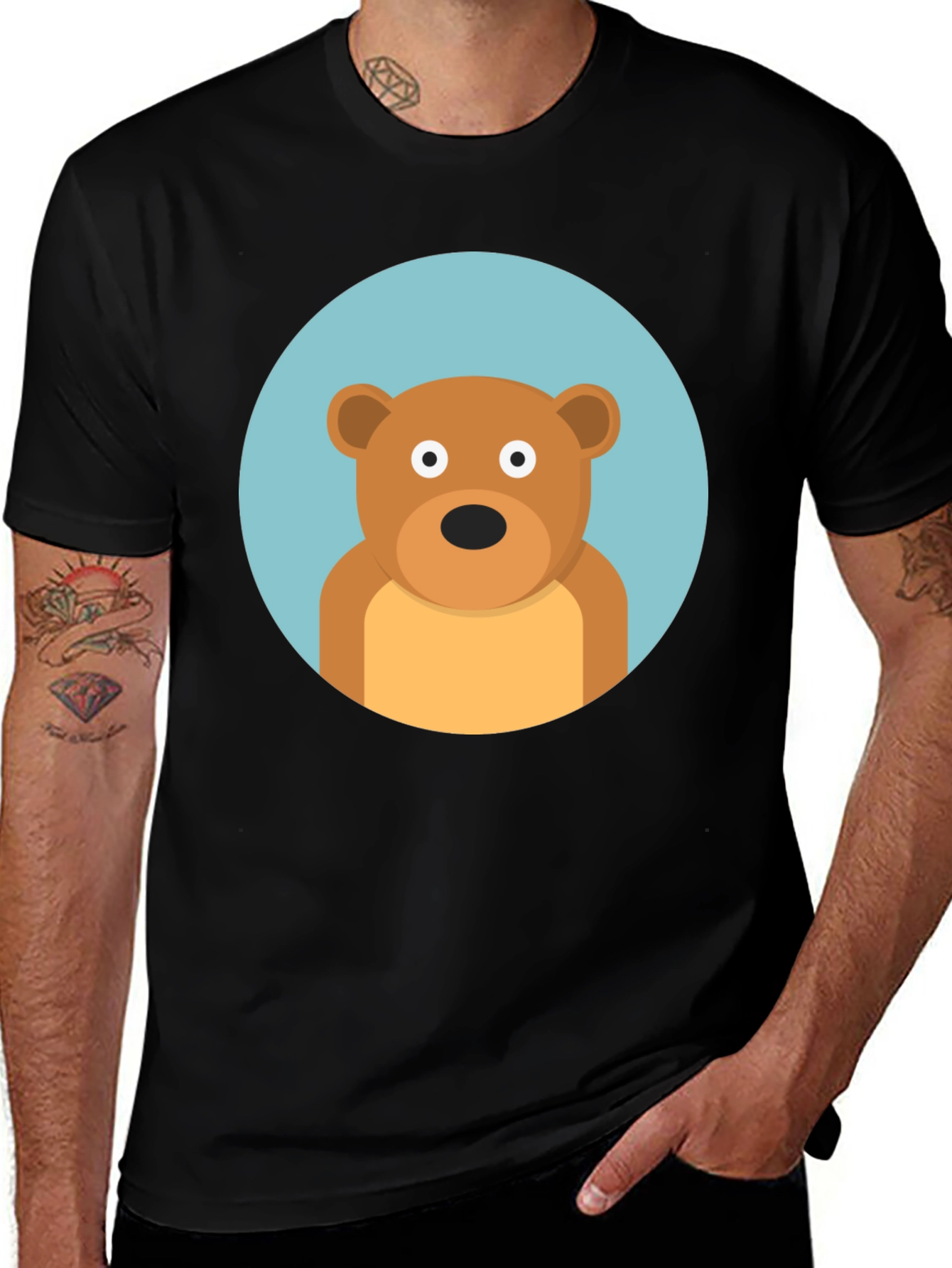Variant 15 of Cute Cartoon Bear Graphic Black T-Shirt