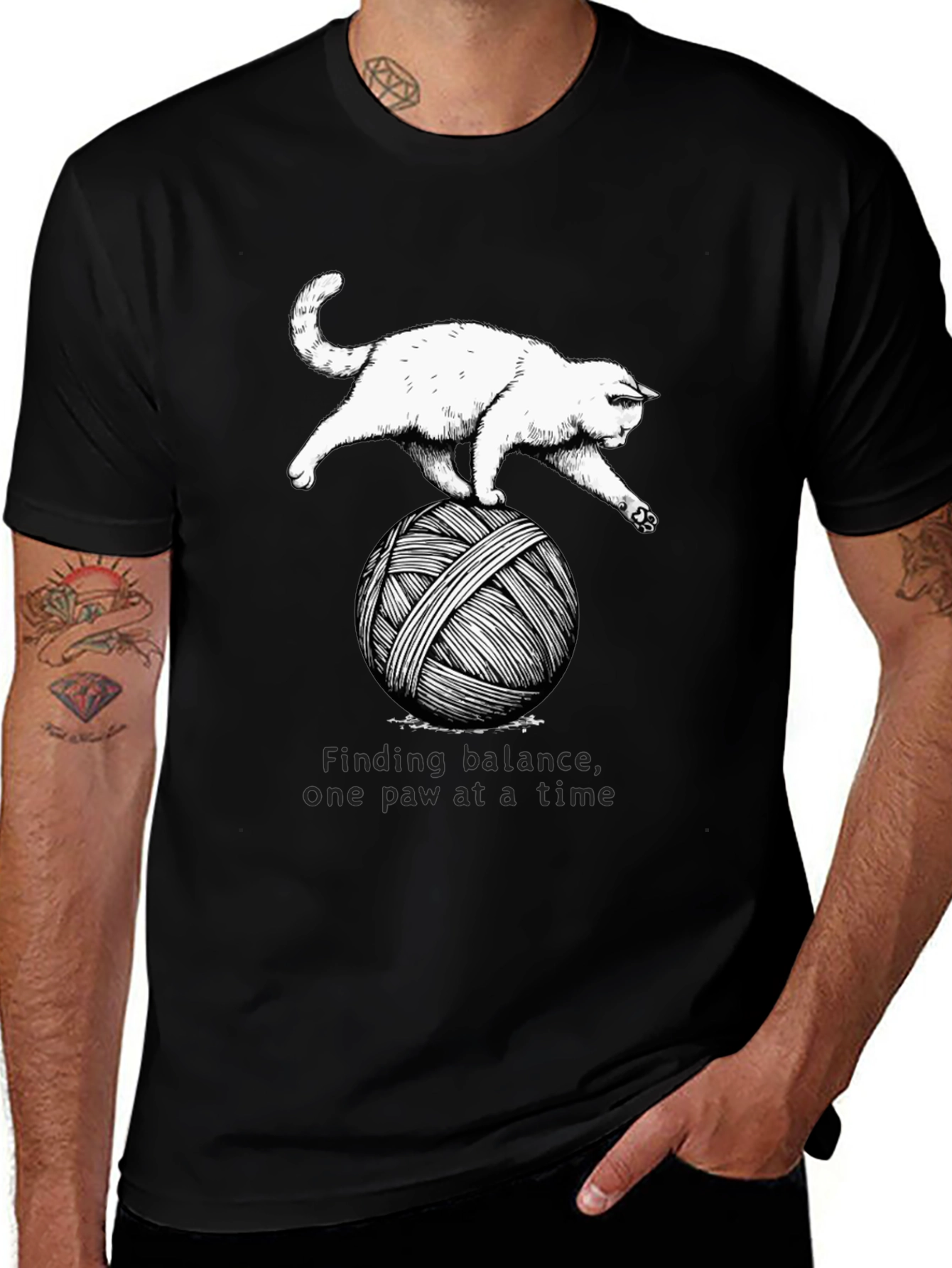 Variant 9 of Cat Balancing Act T-Shirt - One Paw at a Time