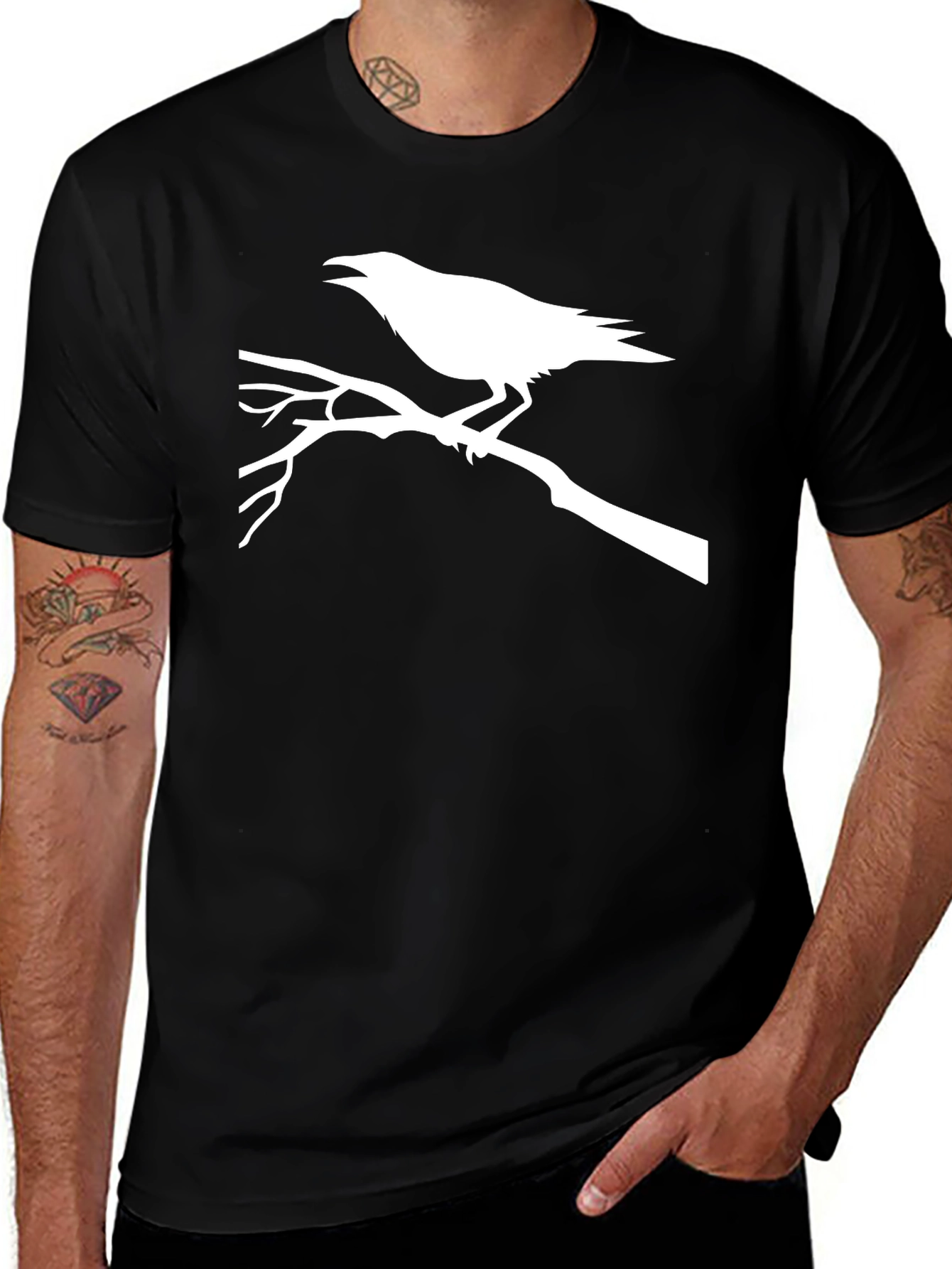 Variant 3 of Raven Branch Graphic Tee - Black Casual T-Shirt