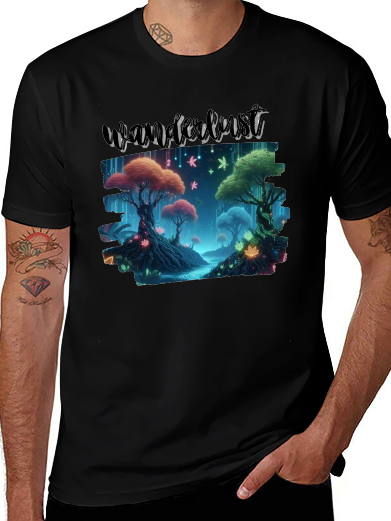 Variant 15 of Wanderlust Forest Graphic Tee - Black Cotton T-Shirt