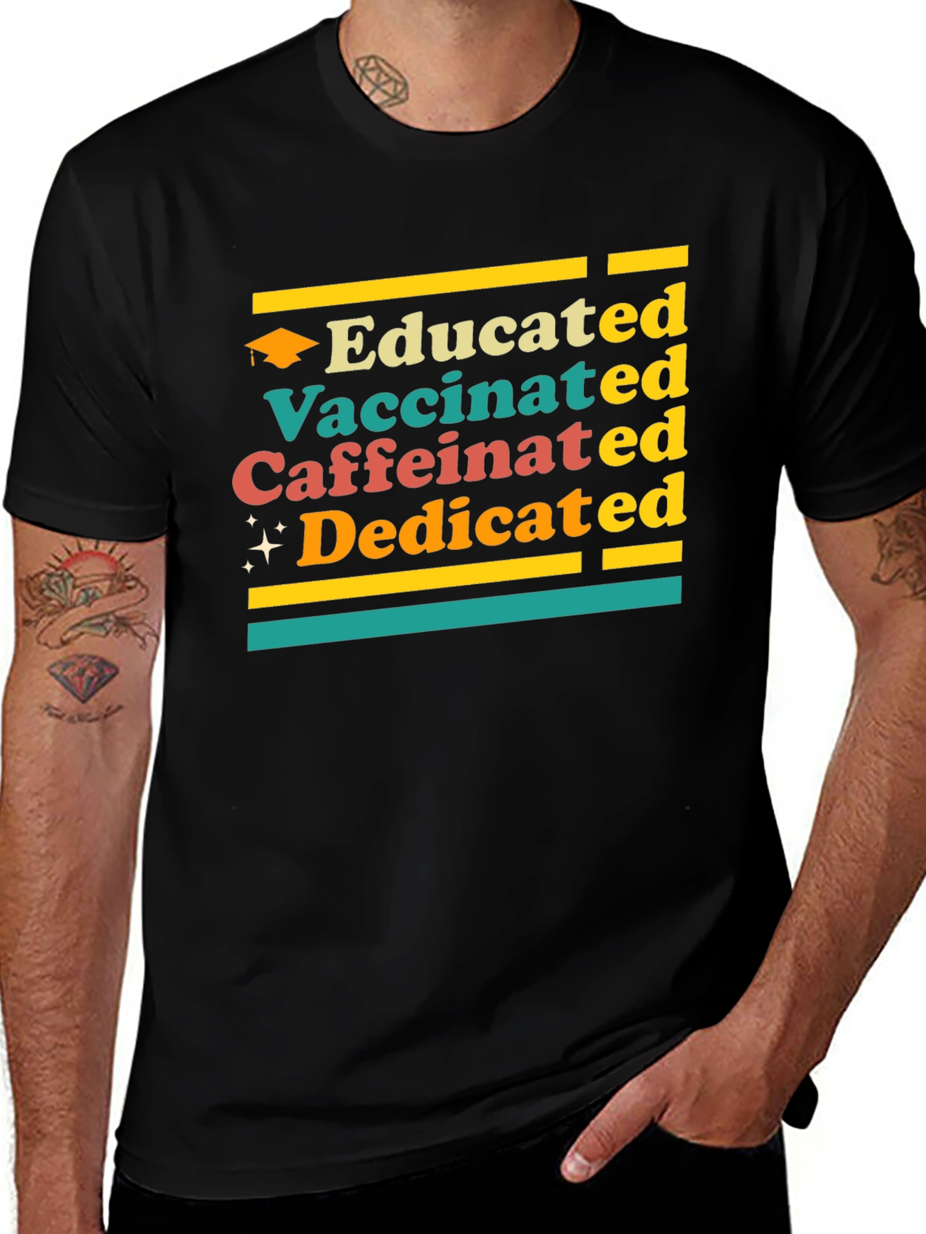 Educated Vaccinated Caffeinated Dedicated T-Shirt