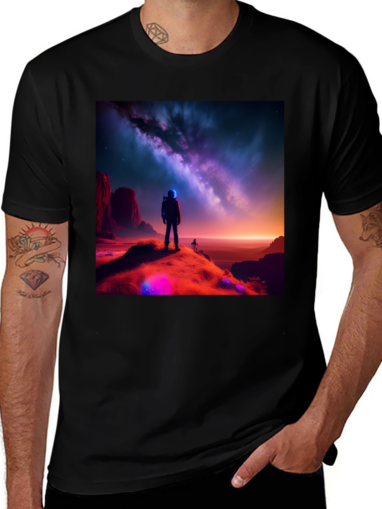 Variant 15 of Cosmic Explorer Black T-Shirt - Galaxy Design