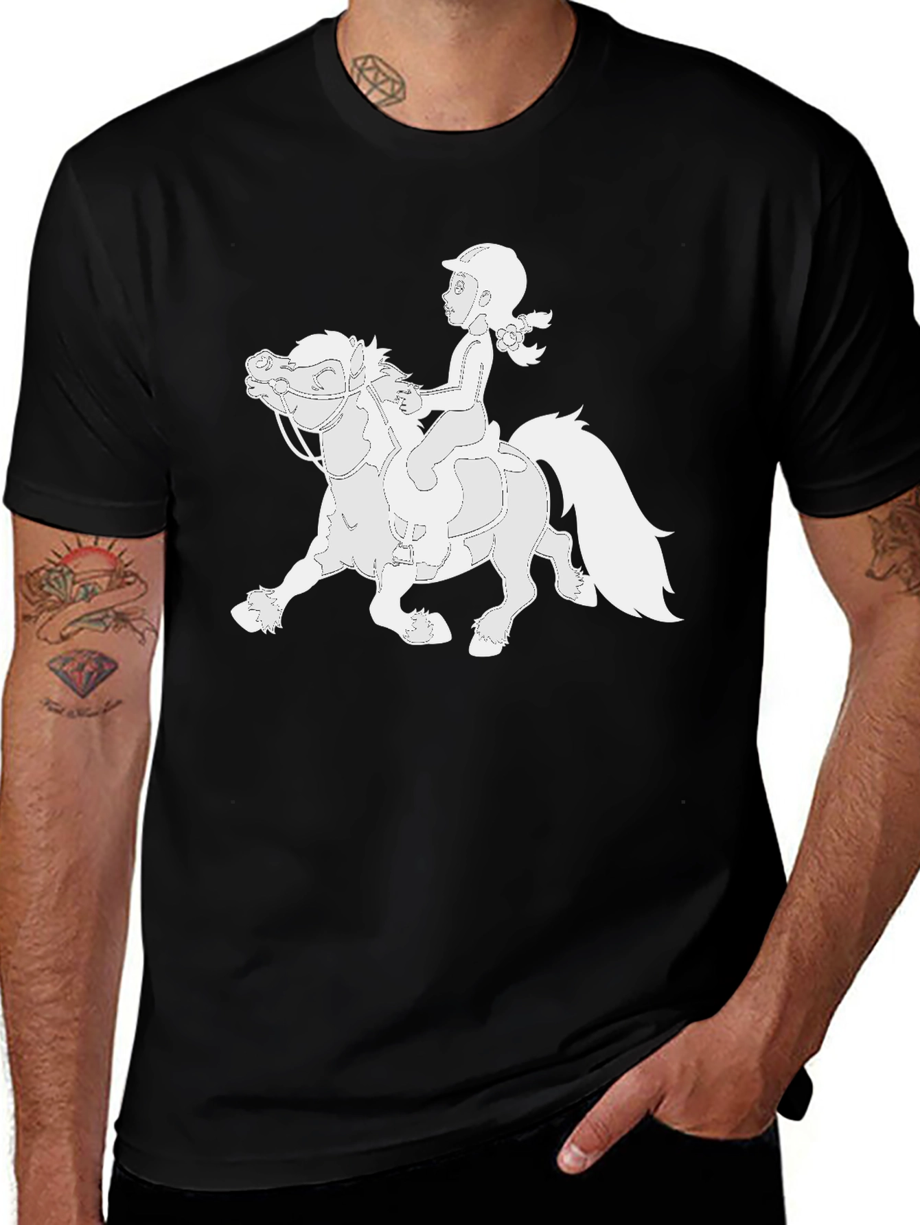 Variant 20 of Cartoon Horse Rider T-Shirt - Black Cotton Tee