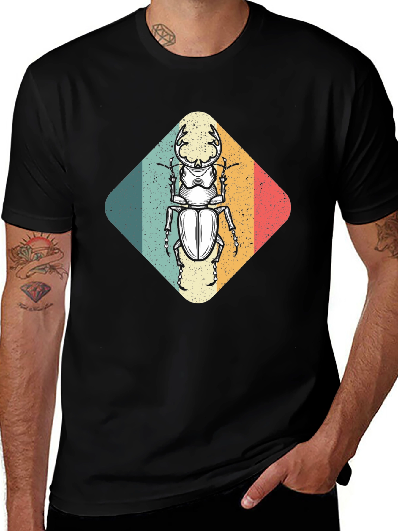 Variant 26 of Retro Beetle Graphic Tee - Men's Black T-Shirt