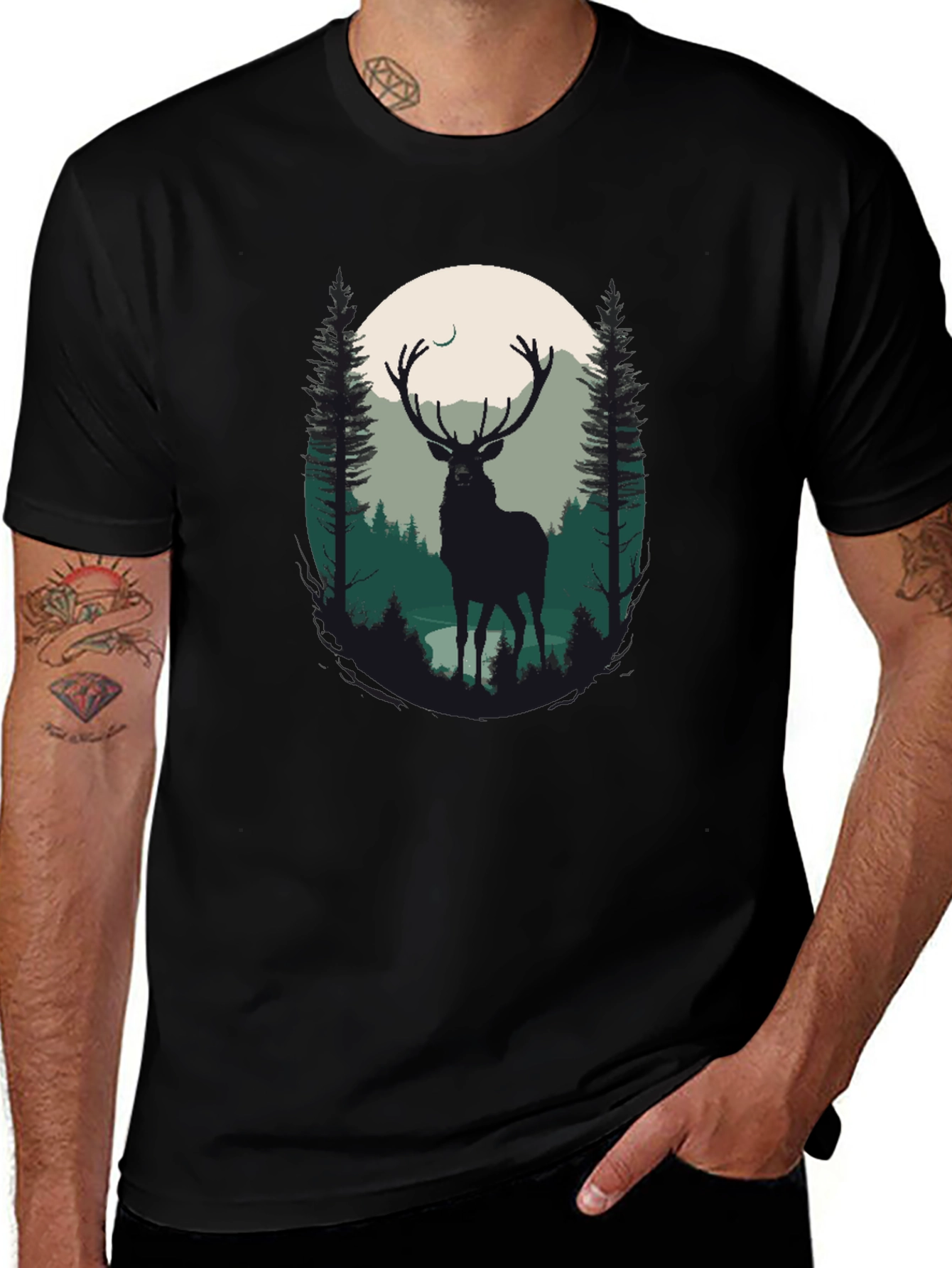 Variant 17 of Deer Forest Graphic T-Shirt - Nature Design