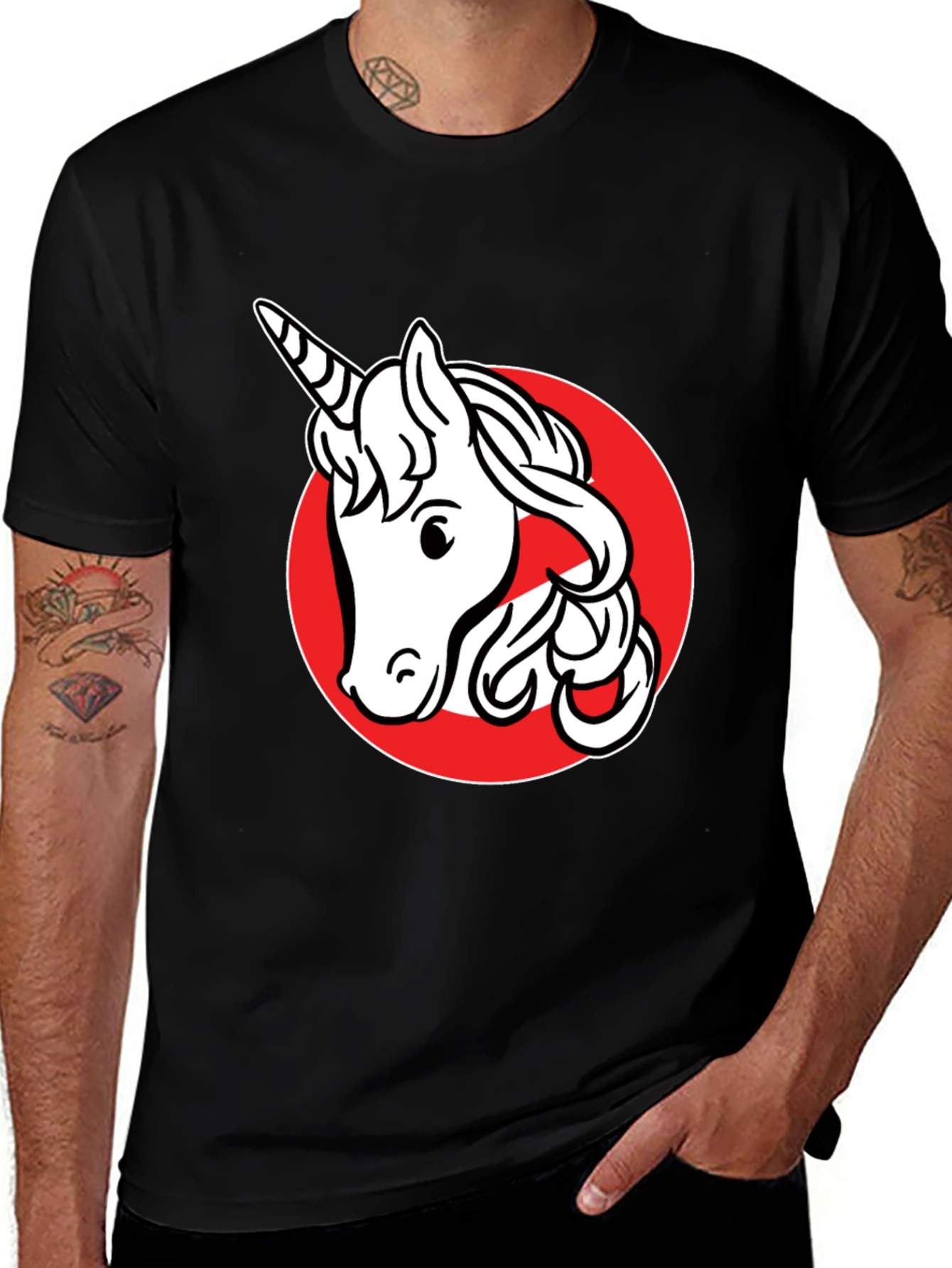 Variant 3 of Unicorn Graphic Print Men's Black T-Shirt