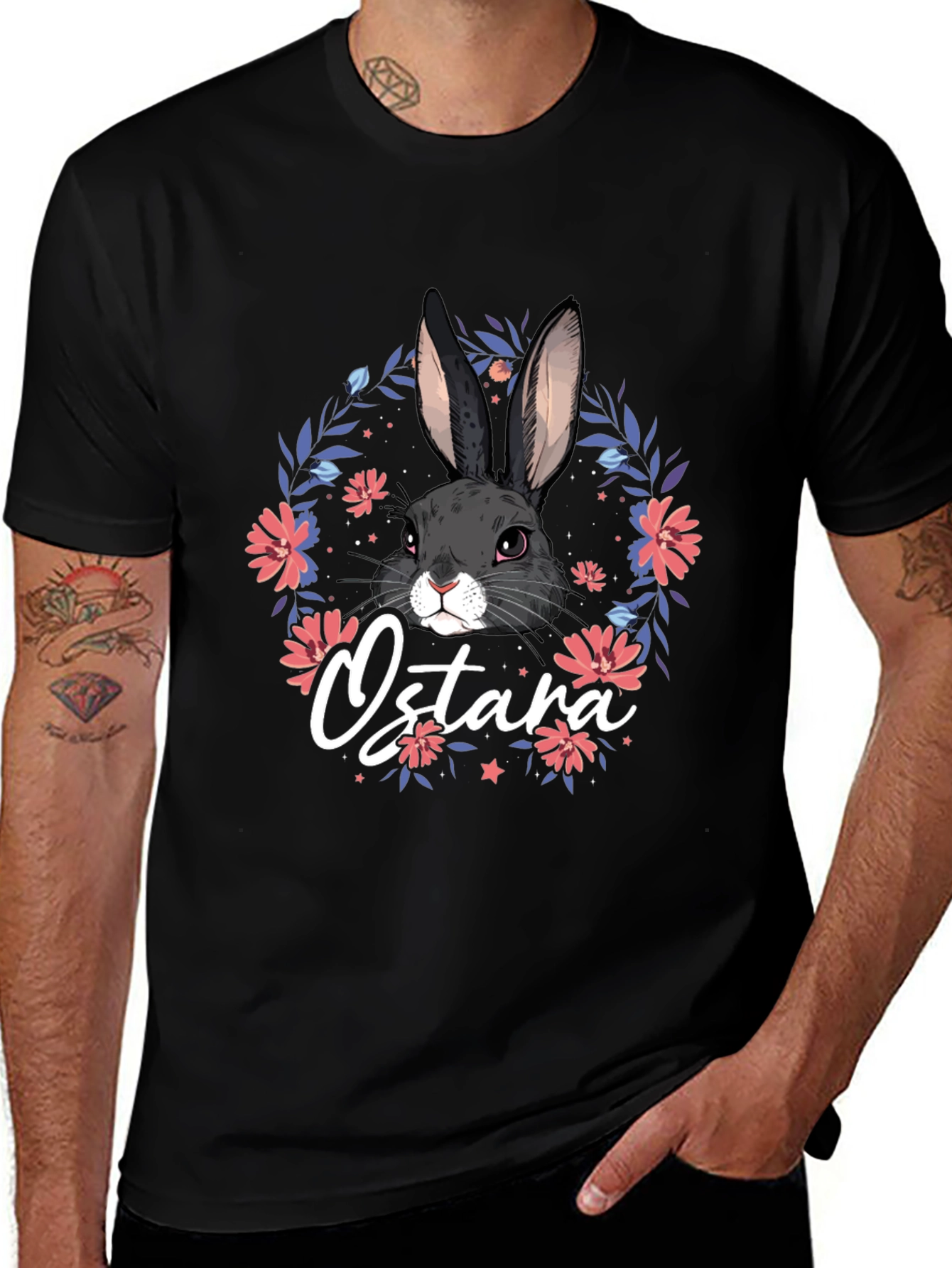 Ostara Bunny Floral T-Shirt - Black