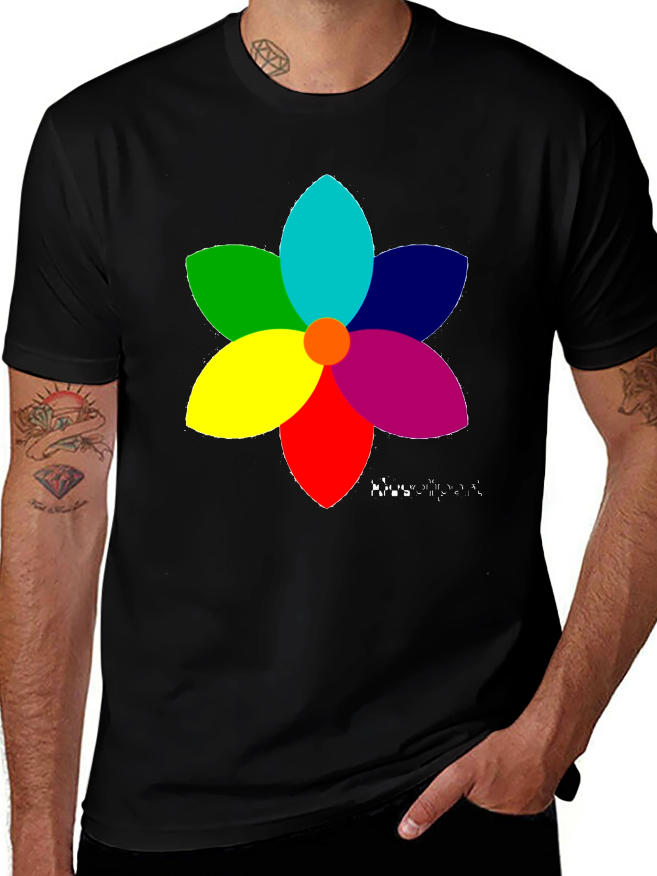 Variant 4 of Colorful Flower Graphic Black T-Shirt